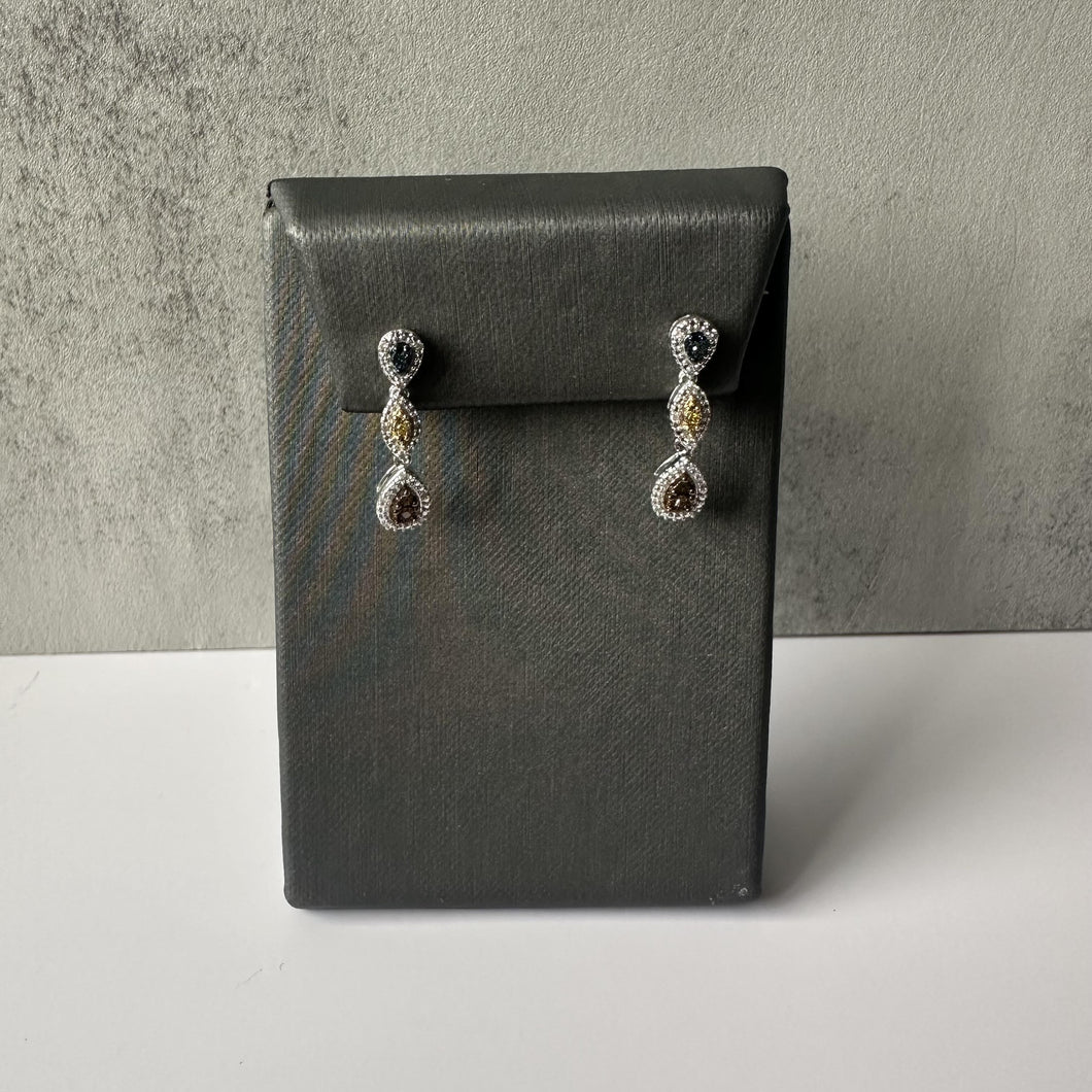 Fancy Color Diamond Drop Earrings in Sterling Silver