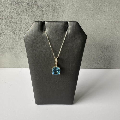 Blue Topaz and Diamond Necklace in 10kt Yellow Gold - 8.1mm Topaz, 0.05ctw Dia