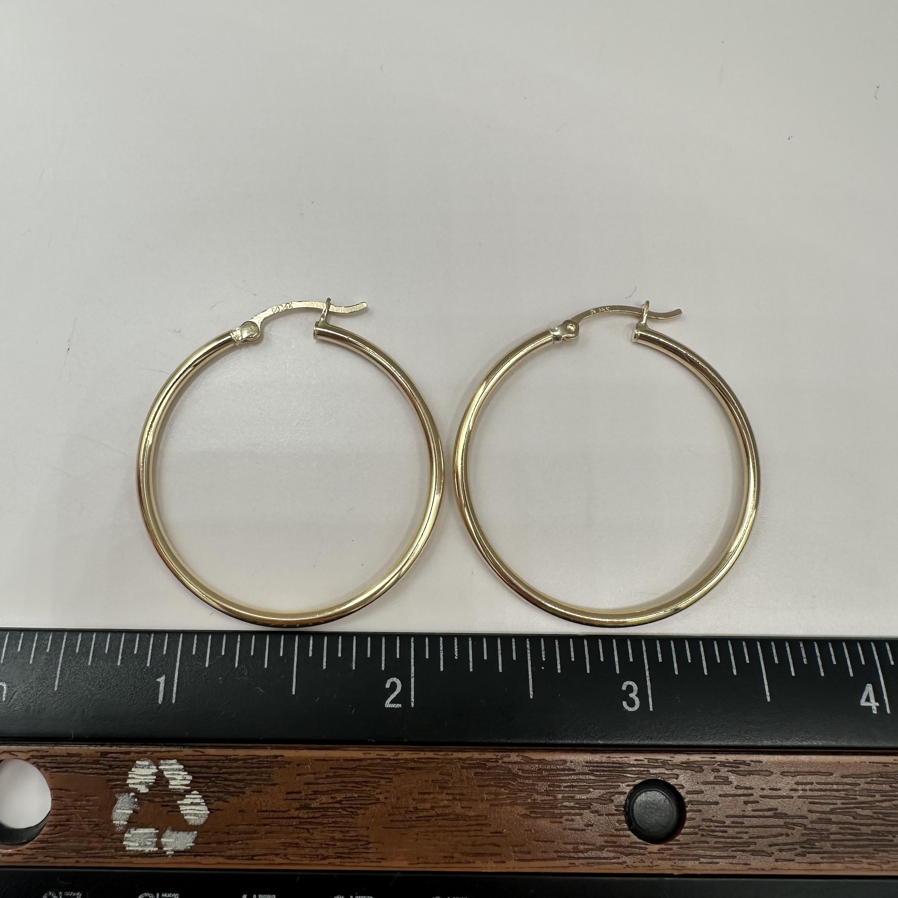 Tube Hoop Earrings 14kt Yellow Gold 1.25in 2.1mm 2.5g Hollow New