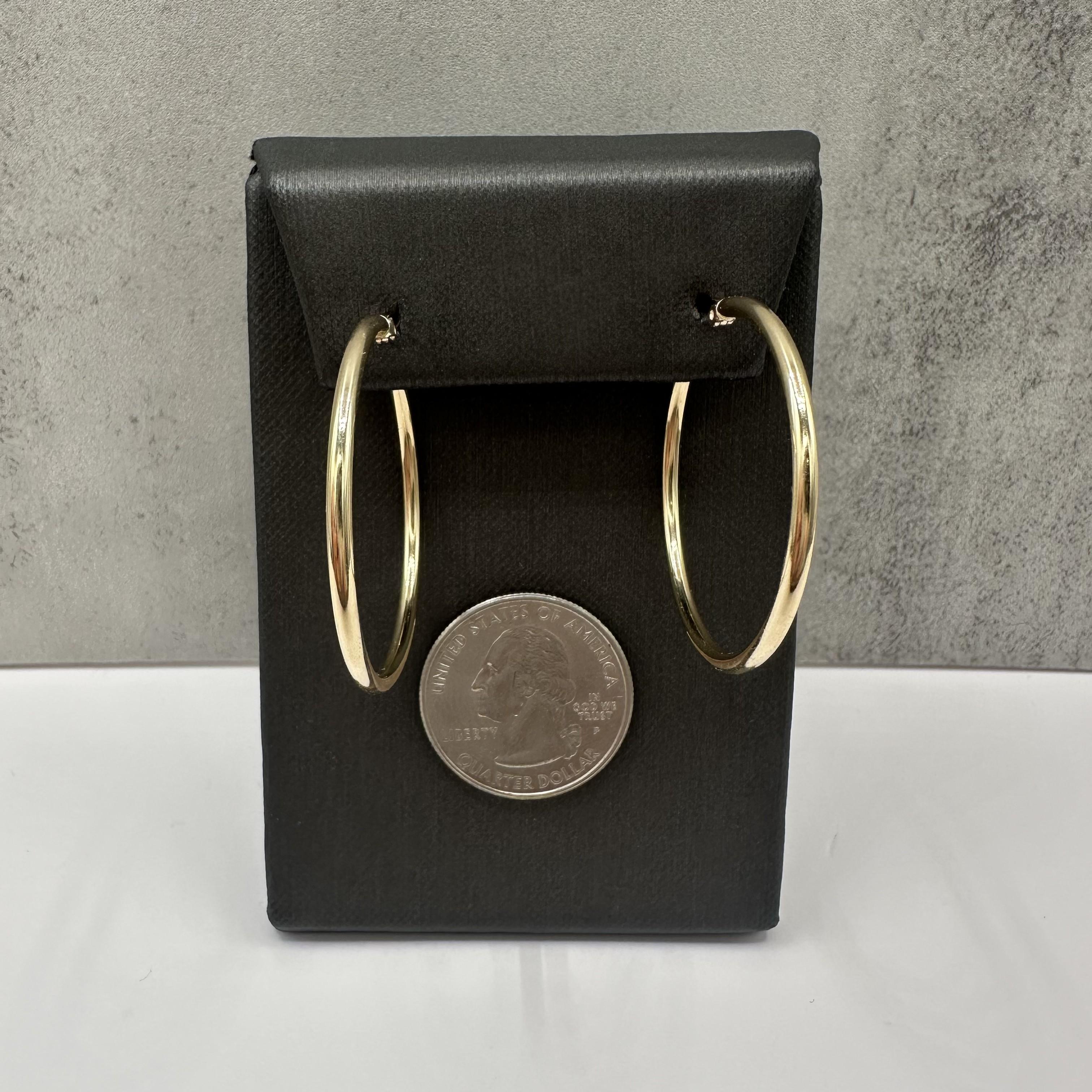 Tube Hoop Earrings 14kt Yellow Gold 1.25in 2.1mm 2.5g Hollow New