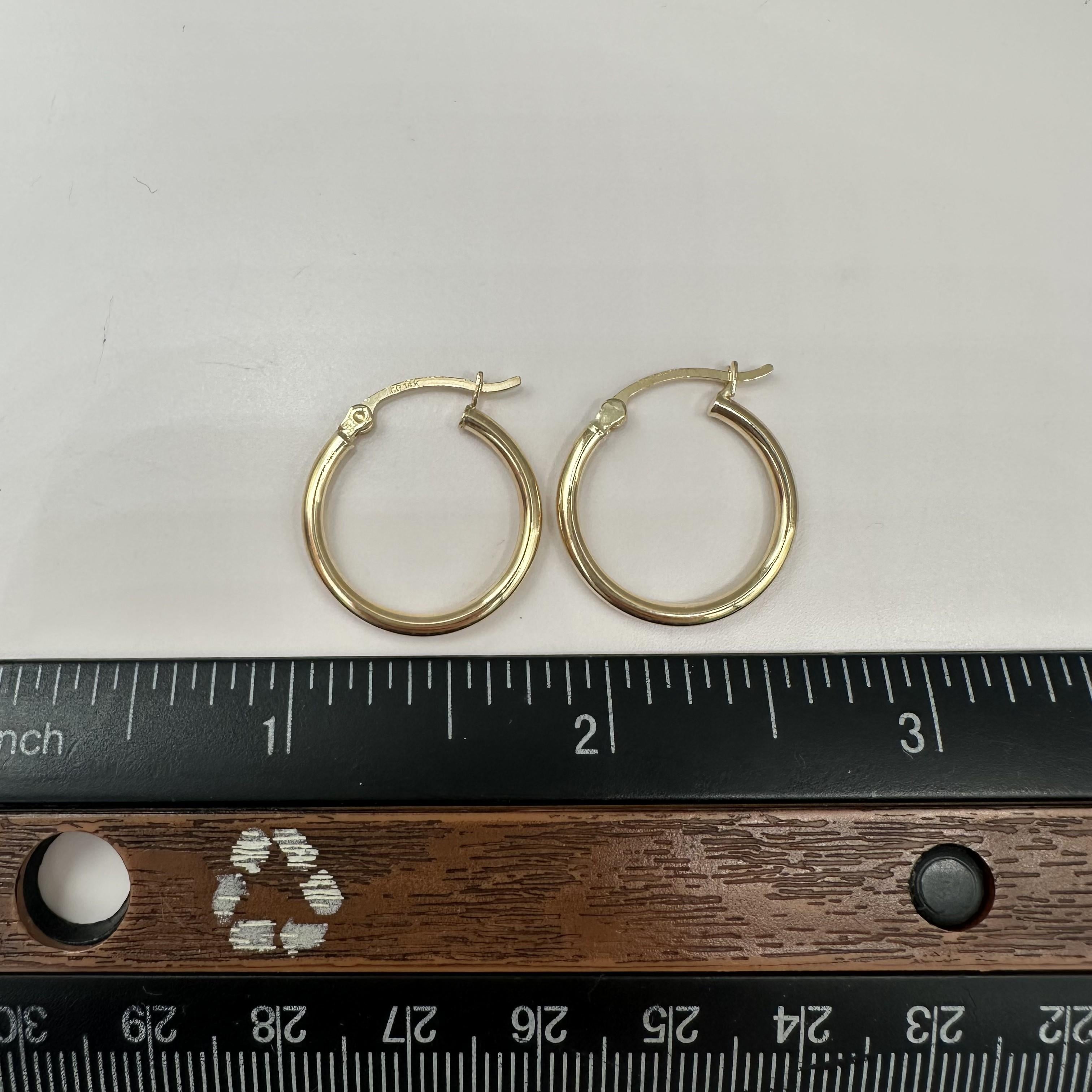 Tube Hoop Earrings 14kt Yellow Gold 19.9mm 2.1mm 1.5g Hollow New