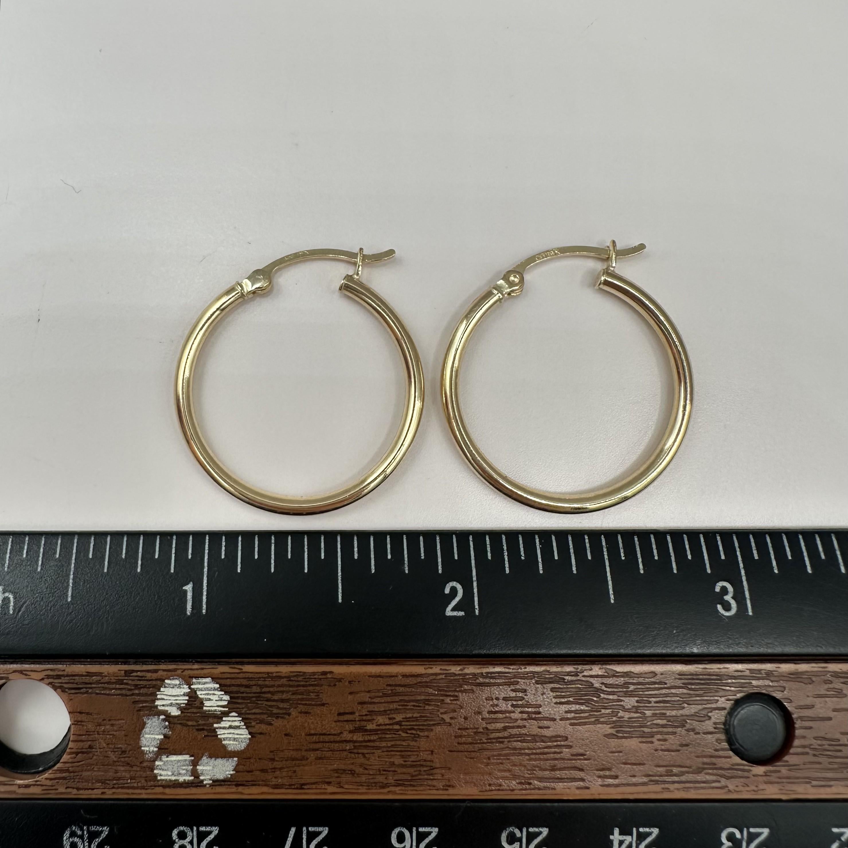 Tube Hoop Earrings 14kt Yellow Gold 24.9mm 2.1mm 1.8g Hollow New