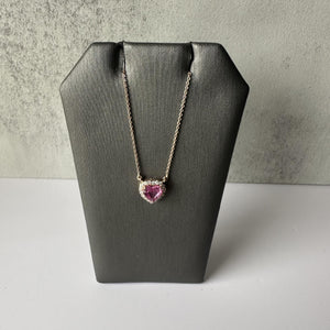 Luscious Pink Sapphire and Diamond Heart Necklace in 14kt Rose Gold