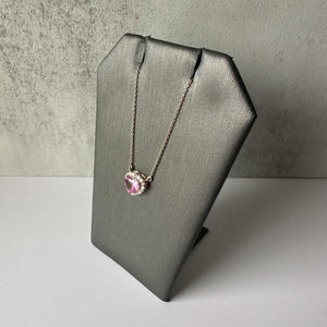 Luscious Pink Sapphire and Diamond Heart Necklace in 14kt Rose Gold