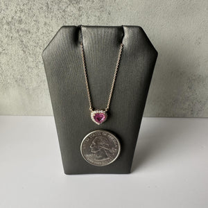 Luscious Pink Sapphire and Diamond Heart Necklace in 14kt Rose Gold