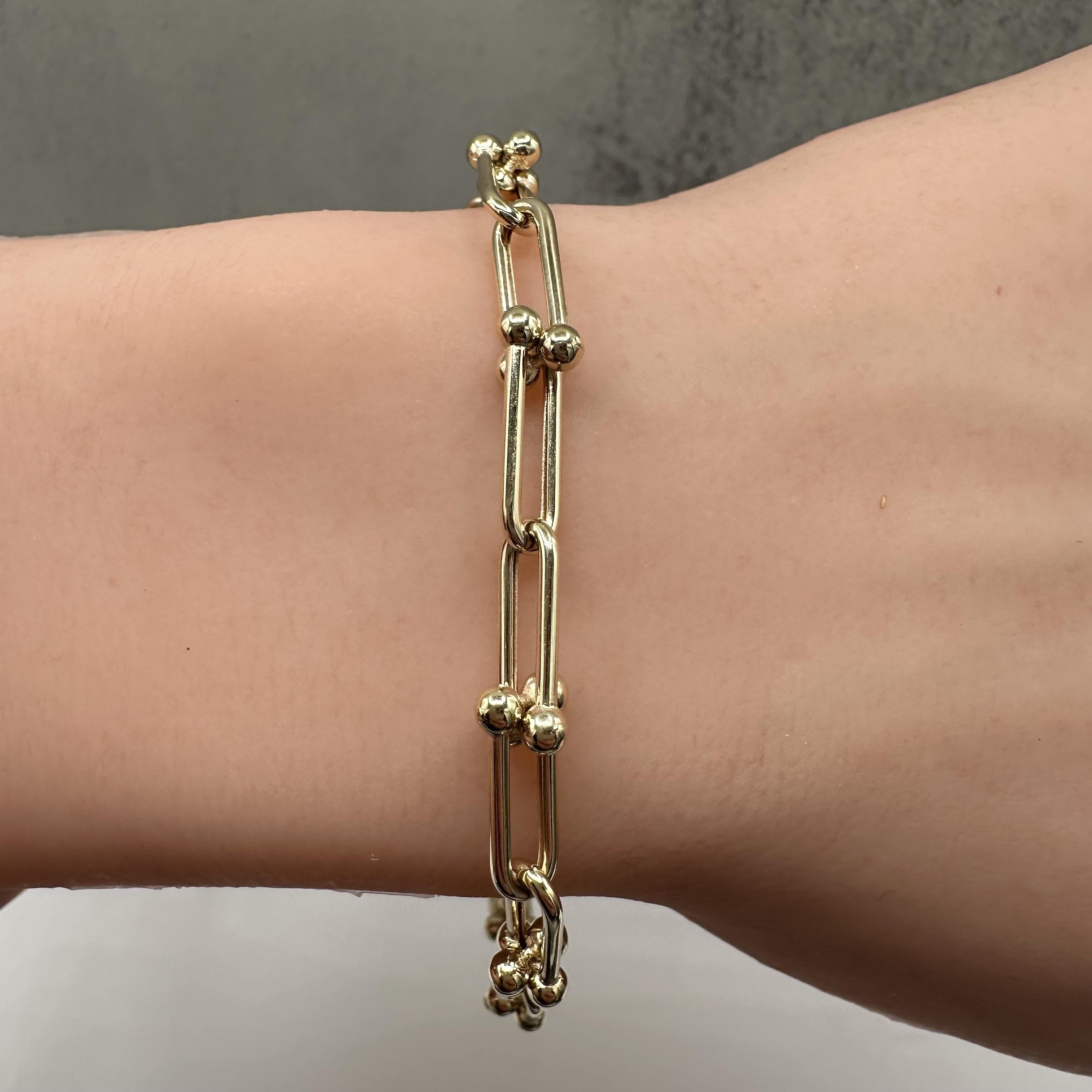 Horseshoe Link Bracelet 14kt Yellow Gold 8in 5mm Hollow New