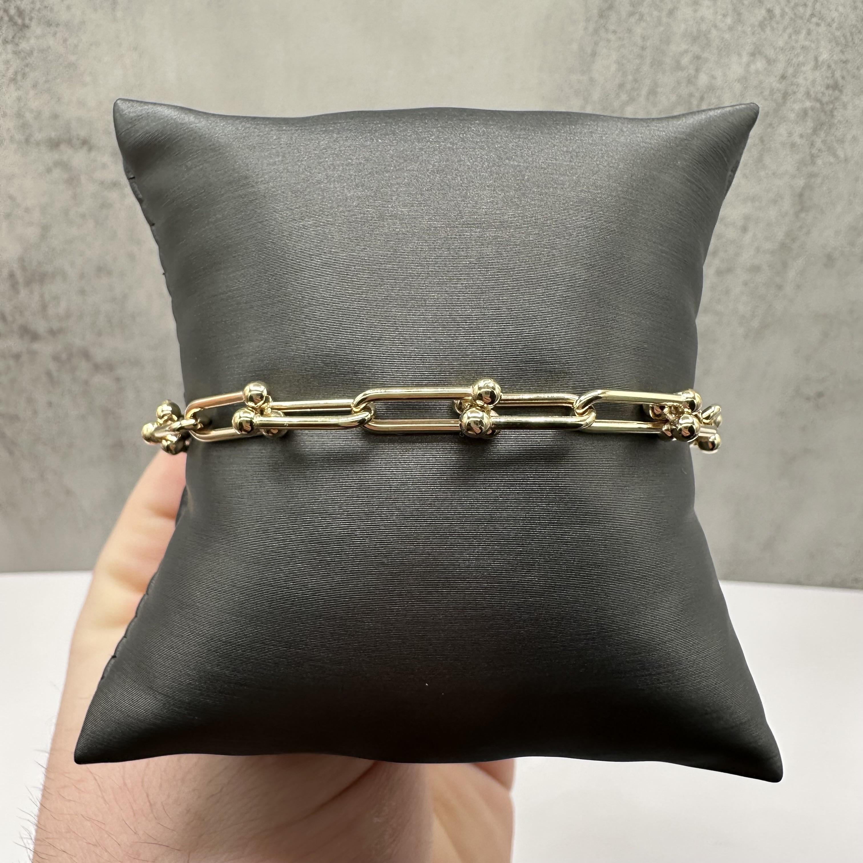 Horseshoe Link Bracelet 14kt Yellow Gold 8in 5mm Hollow New
