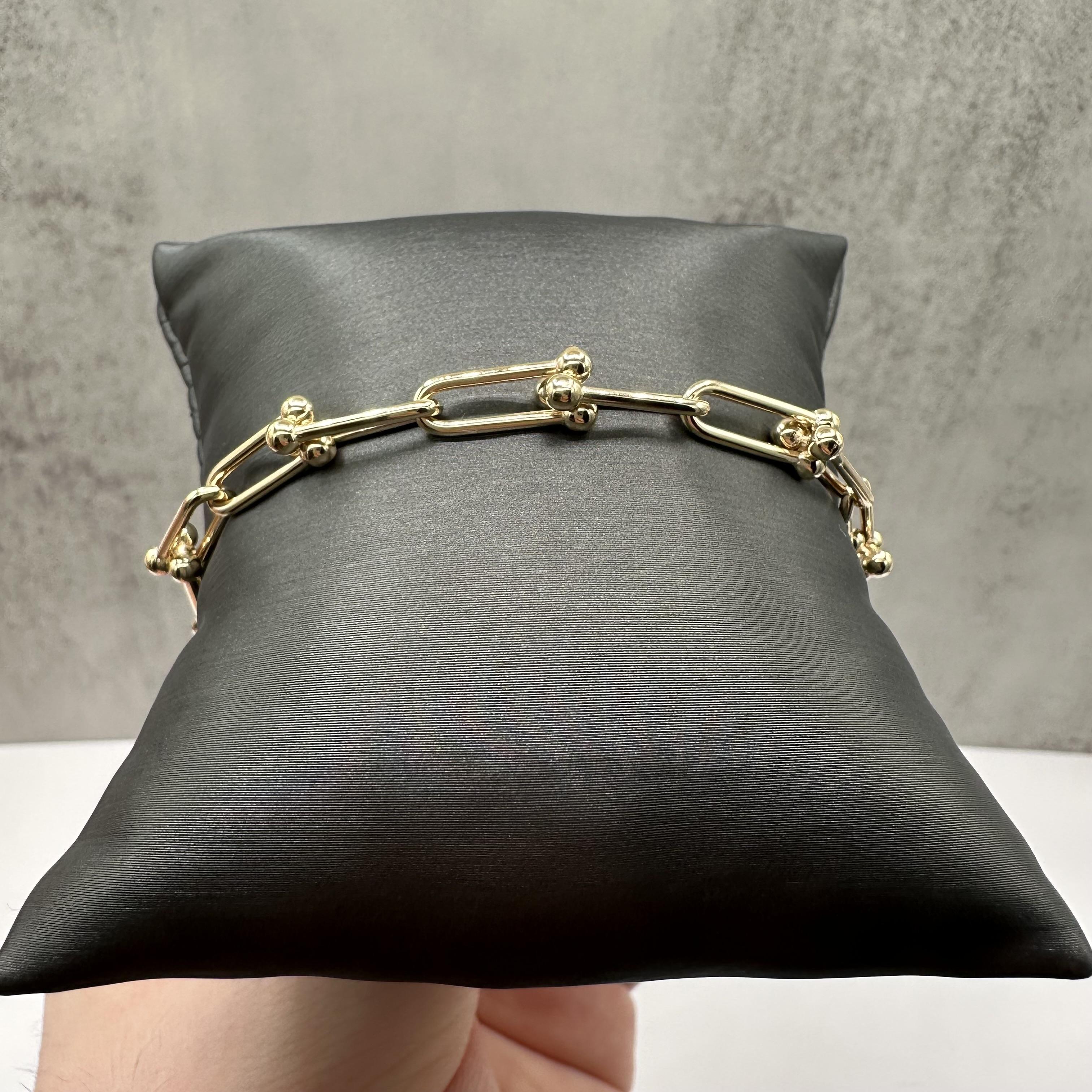 Horseshoe Link Bracelet 14kt Yellow Gold 8in 5mm Hollow New