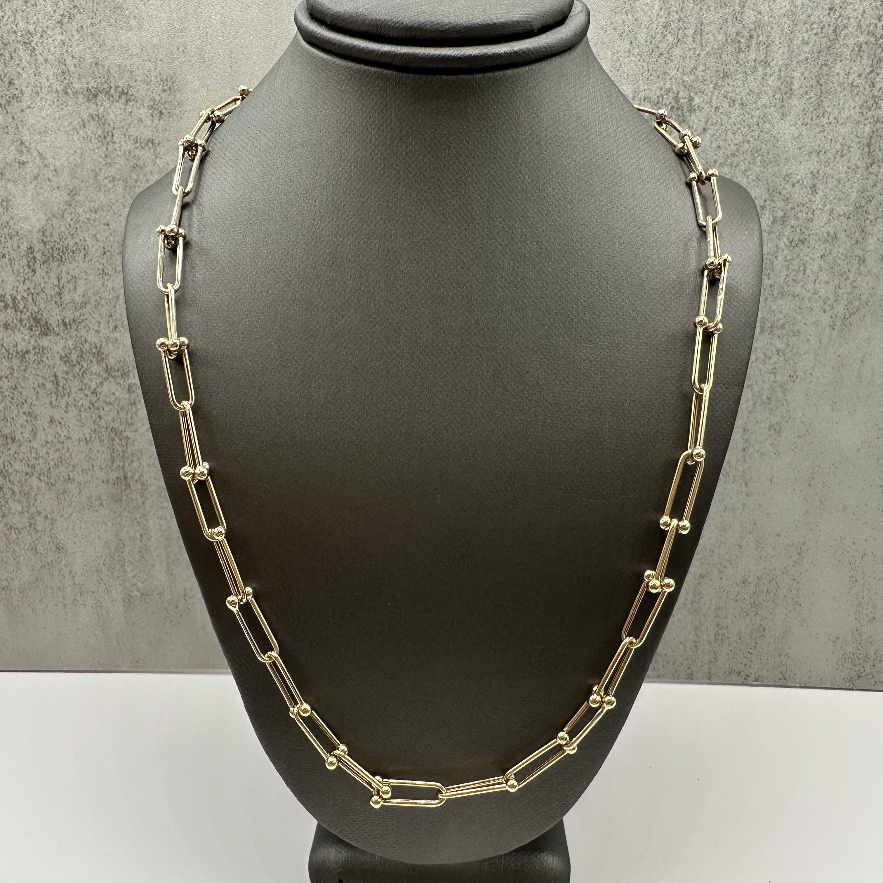 Horseshoe Link Necklace 14kt Yellow Gold 18in 4.4mm Hollow New