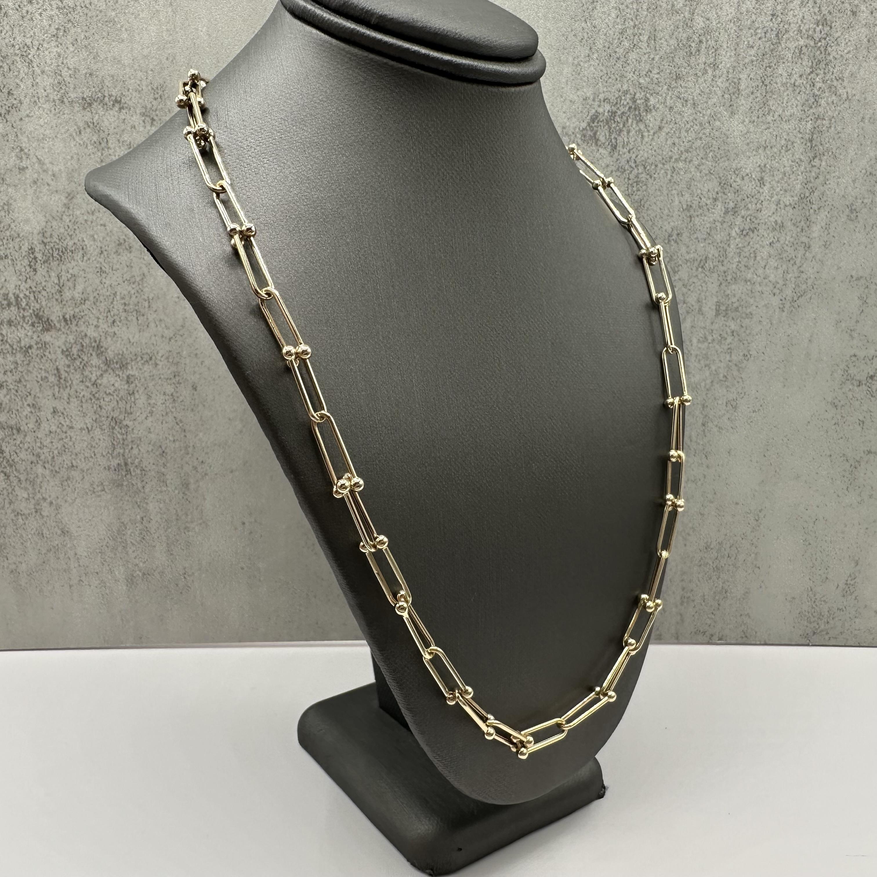 Horseshoe Link Necklace 14kt Yellow Gold 18in 4.4mm Hollow New