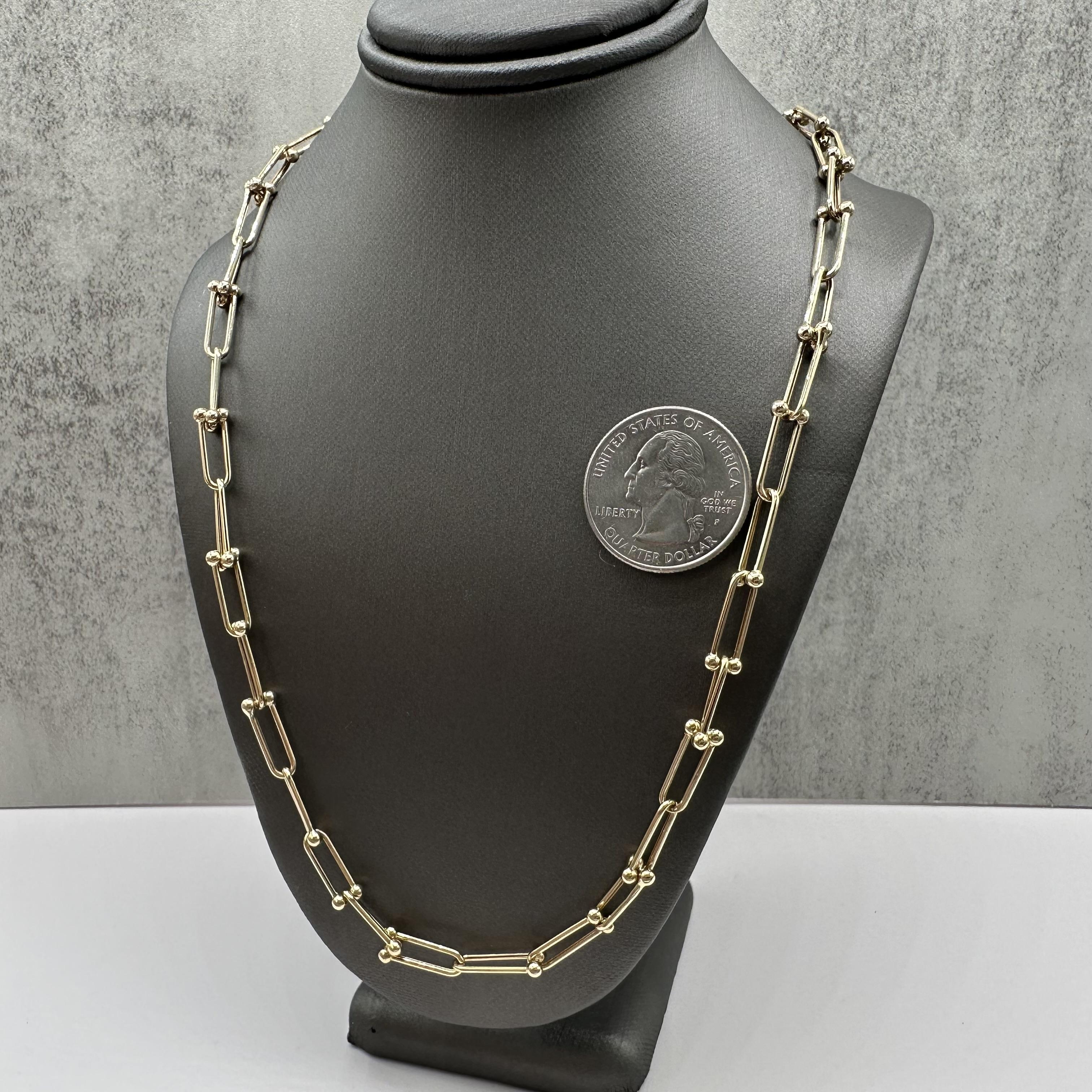 Horseshoe Link Necklace 14kt Yellow Gold 18in 4.4mm Hollow New