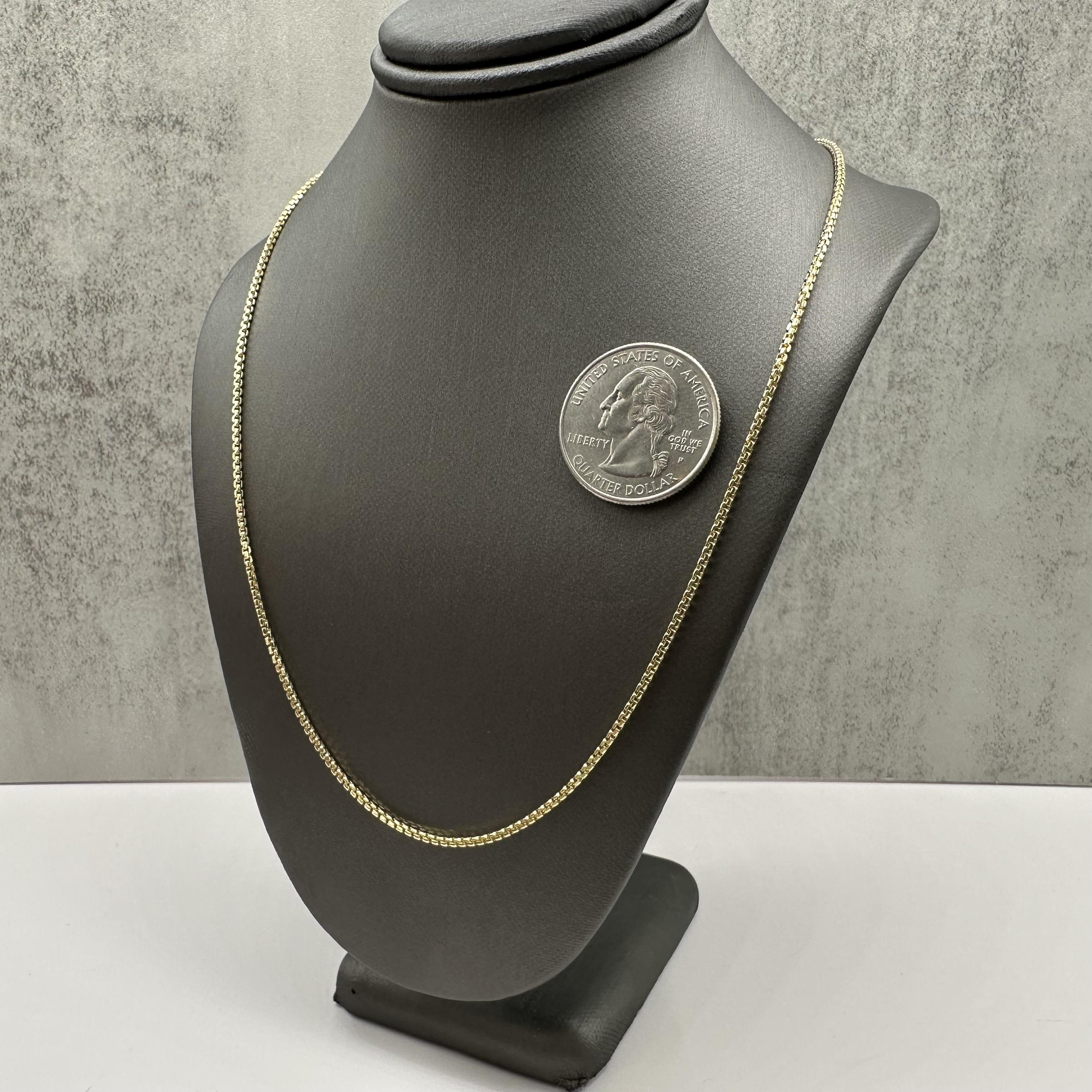 Rounded Box Chain Necklace 14kt Yellow Gold 18in 1.6mm Hollow New