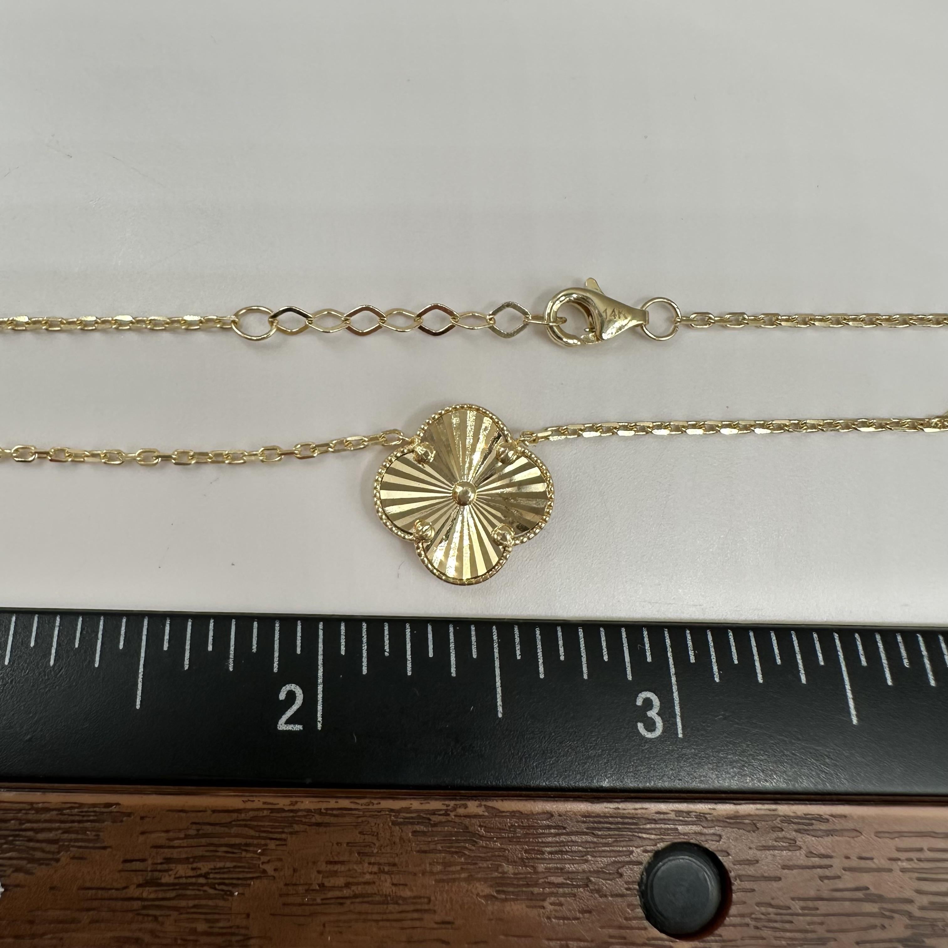 Clover Necklace 14kt Yellow Gold Adjustable 17 18in 3.8g New