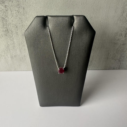 Ruby Solitaire Necklace in 14kt White Gold, 0.9ctw, 12-16