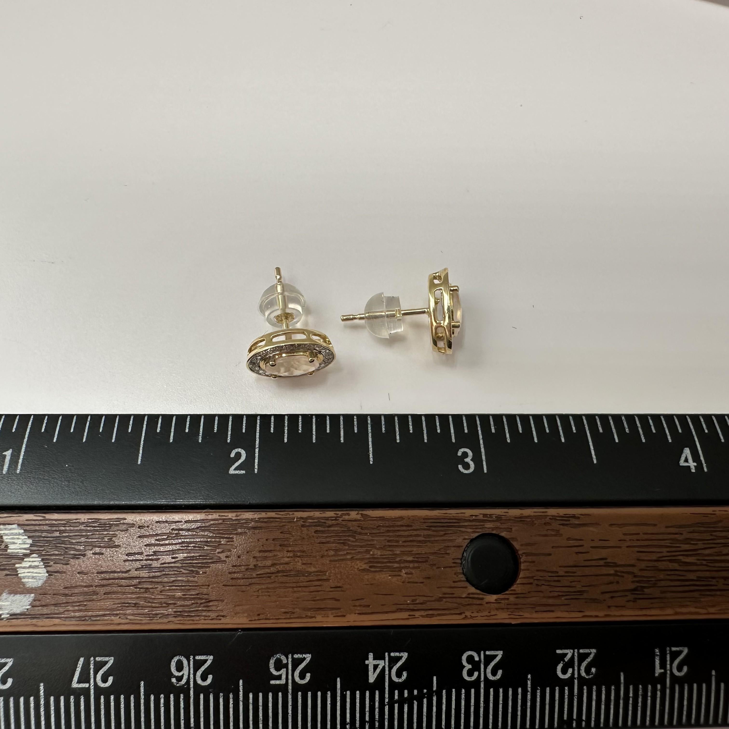 Rose Quartz Diamond Earrings 10kt Yellow Gold 0.87ctw New