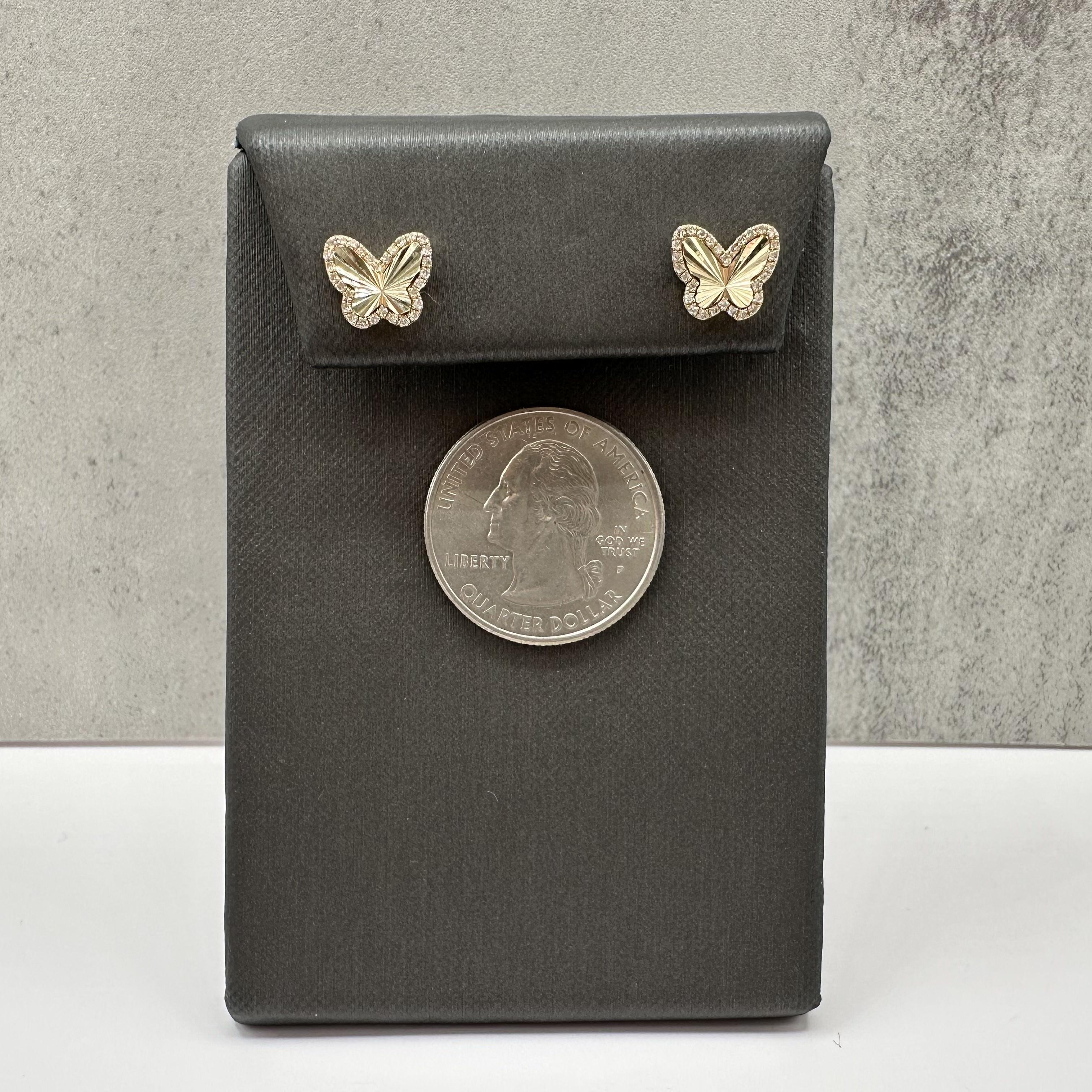 Diamond Butterfly Earrings 10kt Yellow Gold 0.20ctw HI SI Threaded New