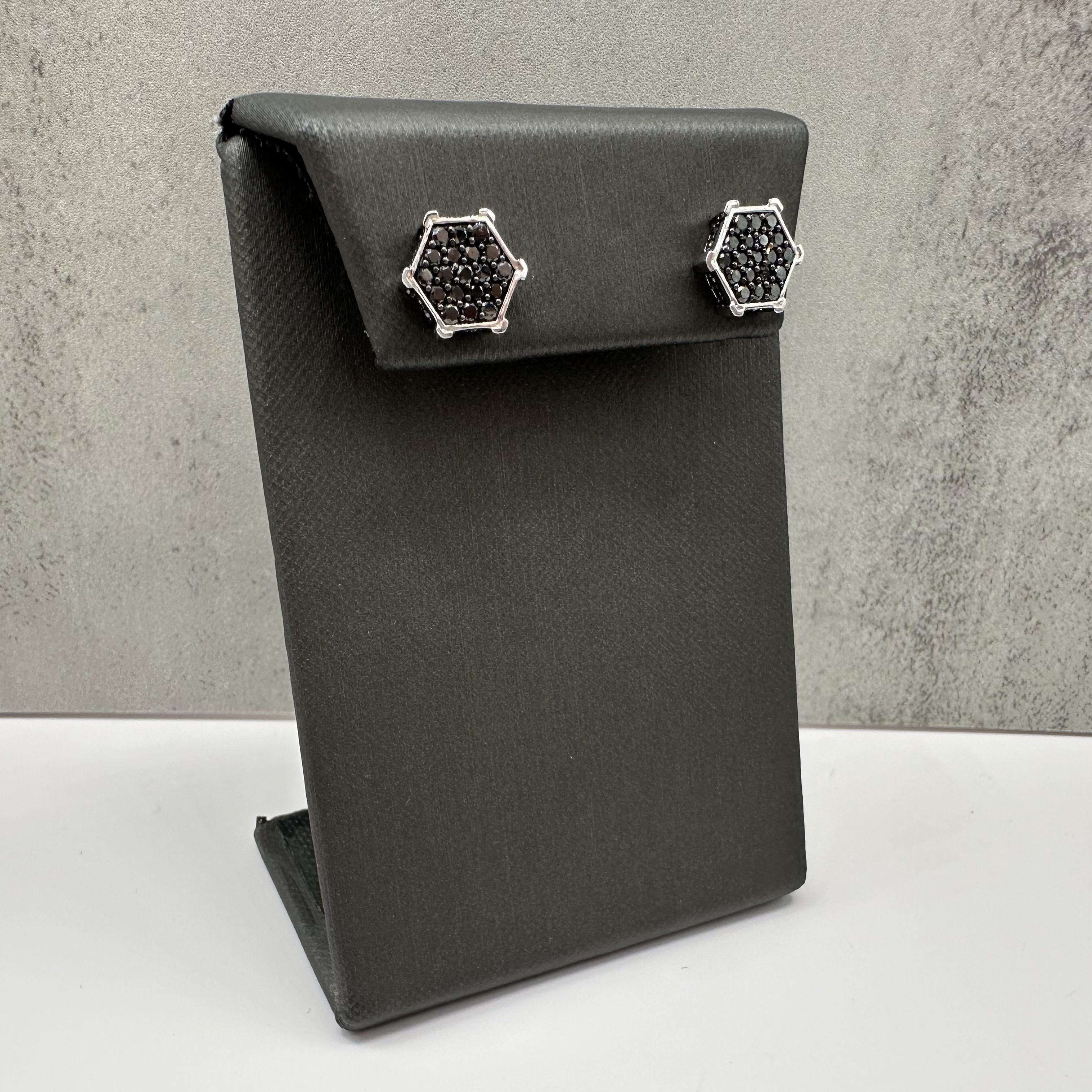Black Diamond Hexagon Earrings Sterling Silver 1ctw Threaded Backs New