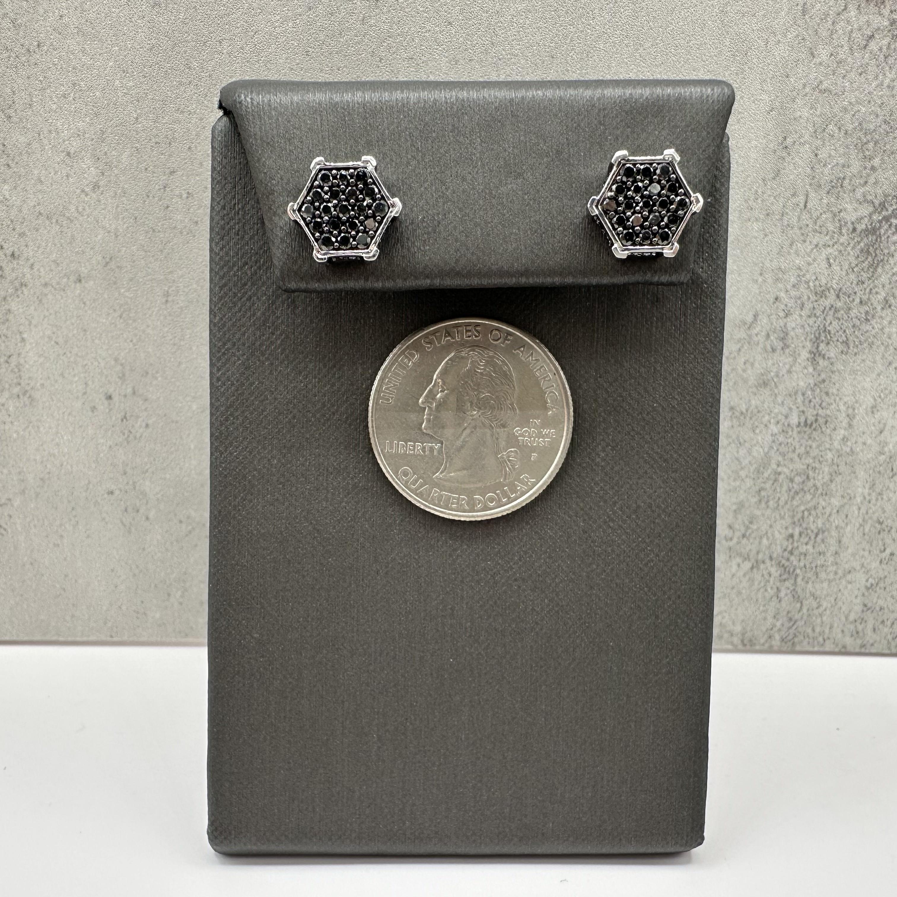 Black Diamond Hexagon Earrings Sterling Silver 1ctw Threaded Backs New