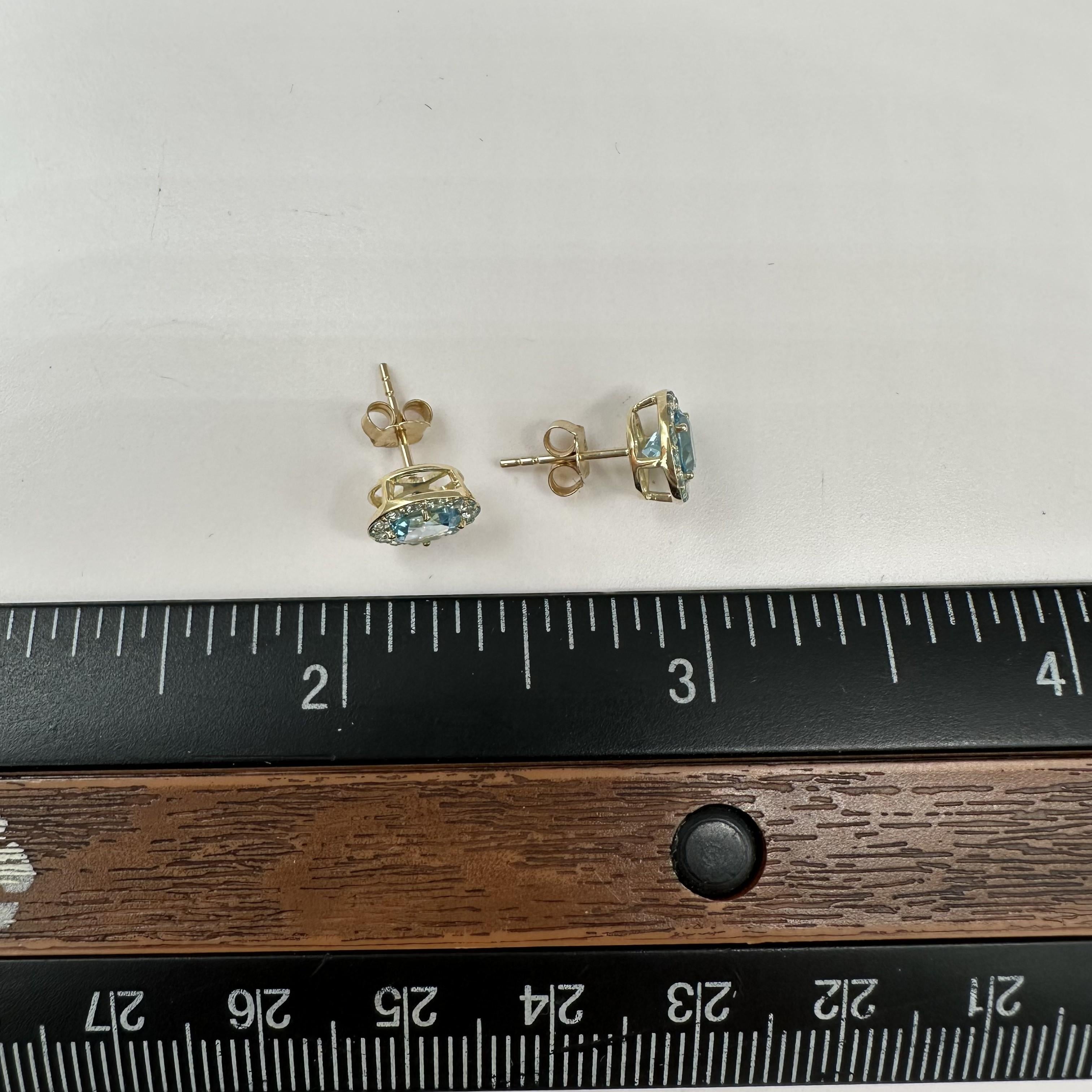 Blue Topaz Halo Earrings 10kt Yellow Gold 5mm Round Push Backs New