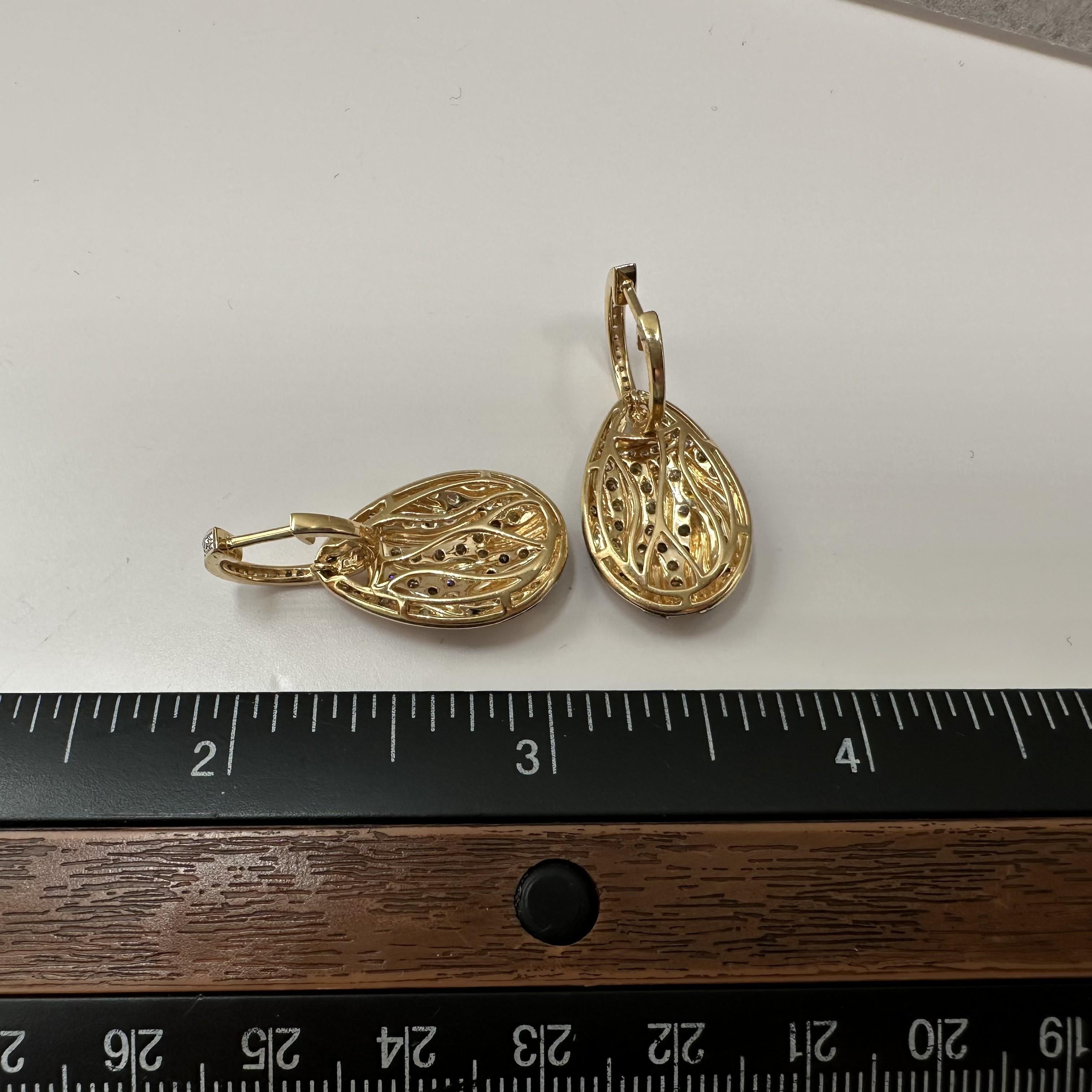 Diamond Enamel Animal Stripe Drop Earrings 14kt Yellow Gold 1.25ctw