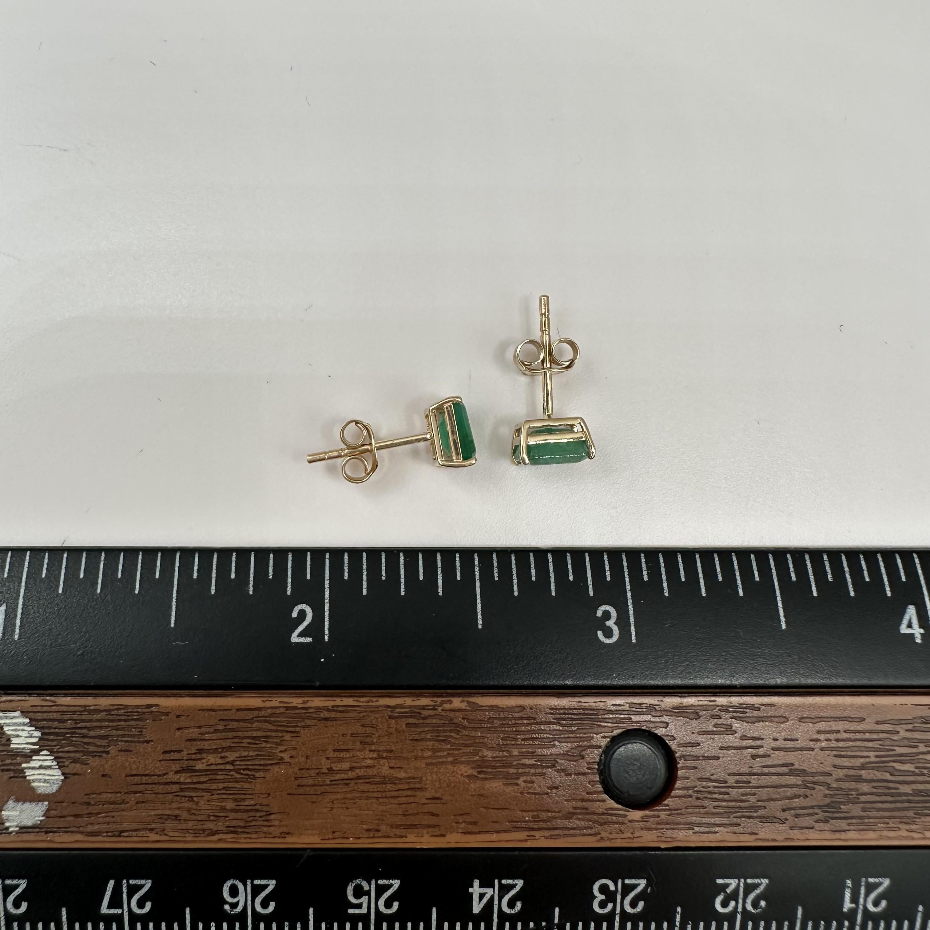 Emerald Cut Green Emerald Stud Earrings 14kt Yellow Gold 6x4mm New