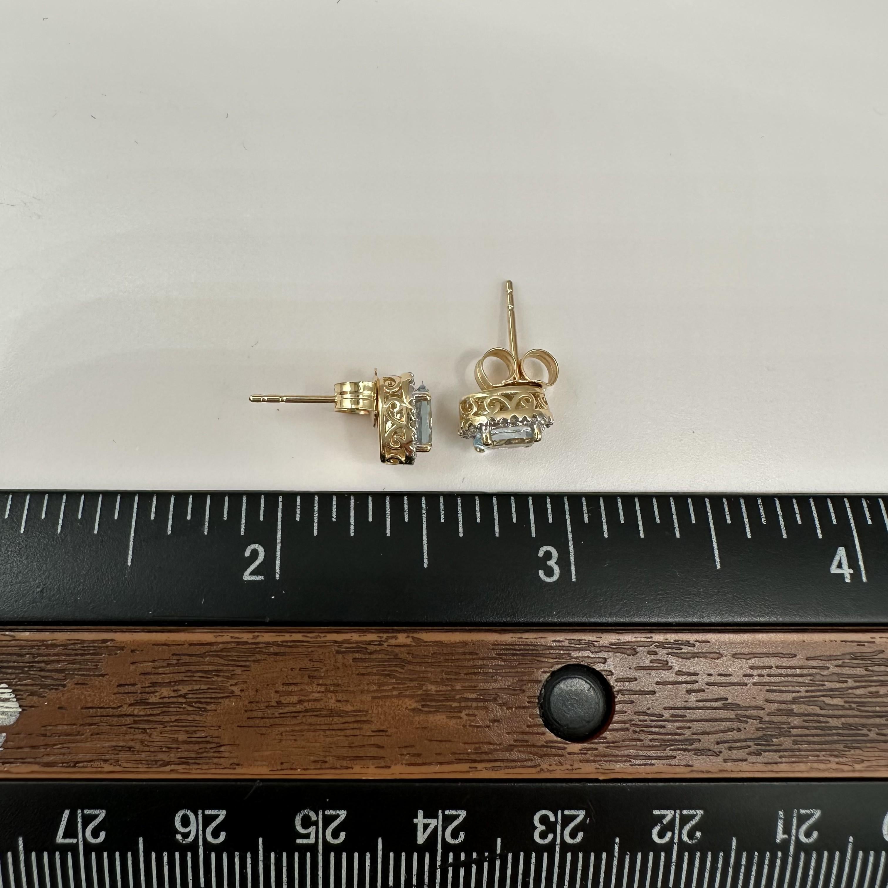 Aquamarine Diamond Stud Earrings 10kt Yellow Gold 0.07ctw GH New