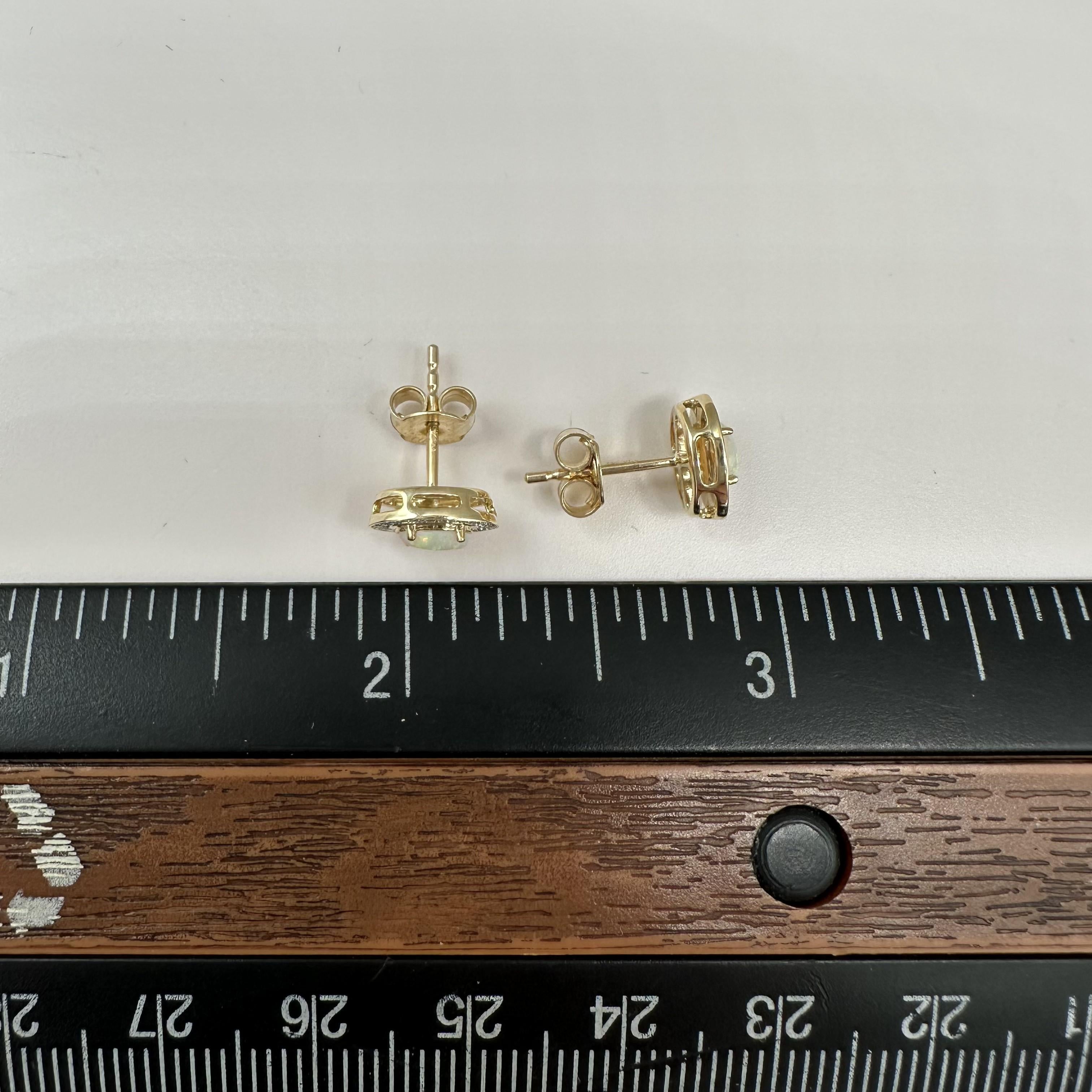 Opal Diamond Halo Stud Earrings 10kt Yellow Gold Oval 0.05ctw New