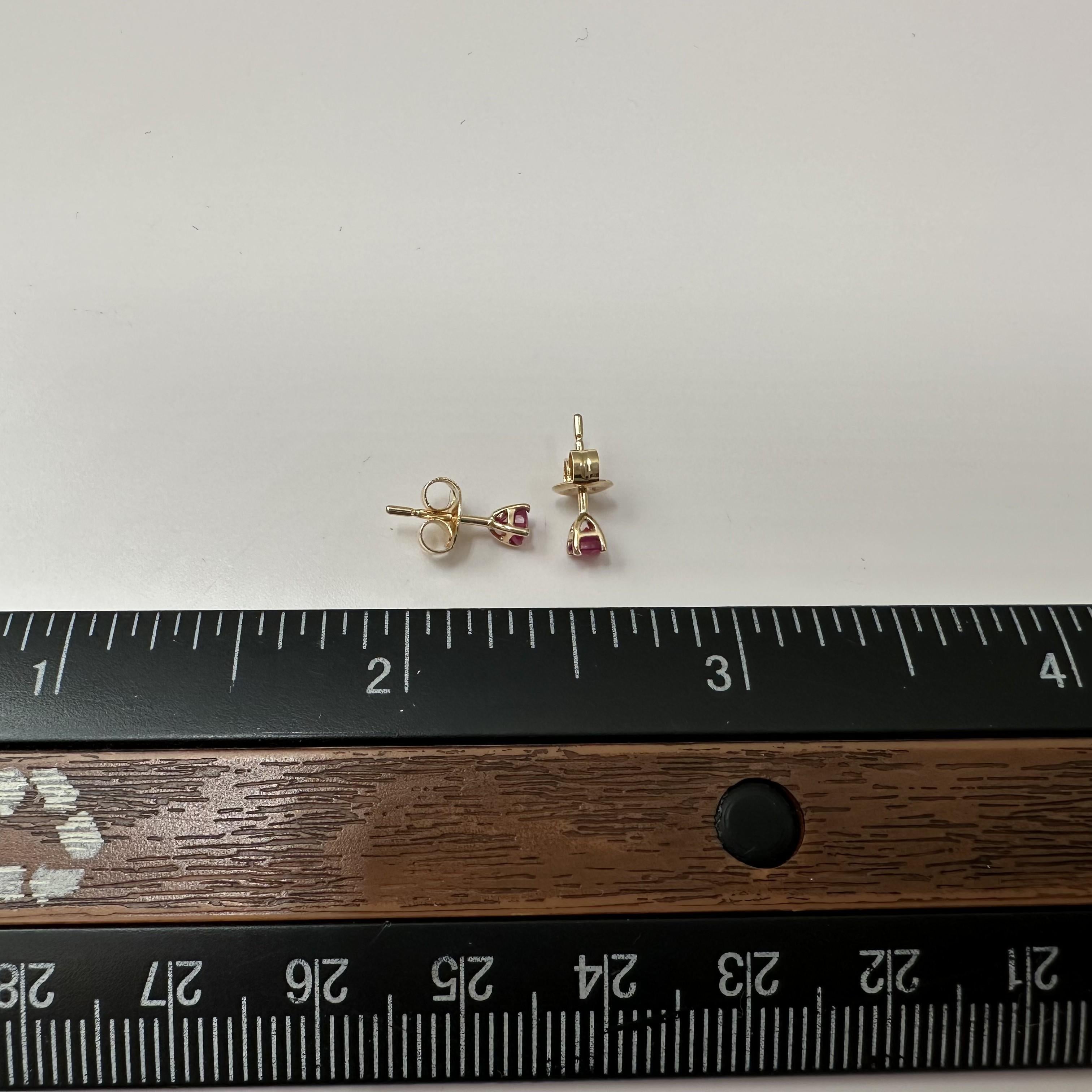 Ruby Stud Earrings 14kt Yellow Gold 0.21ctw Round Push Backs New