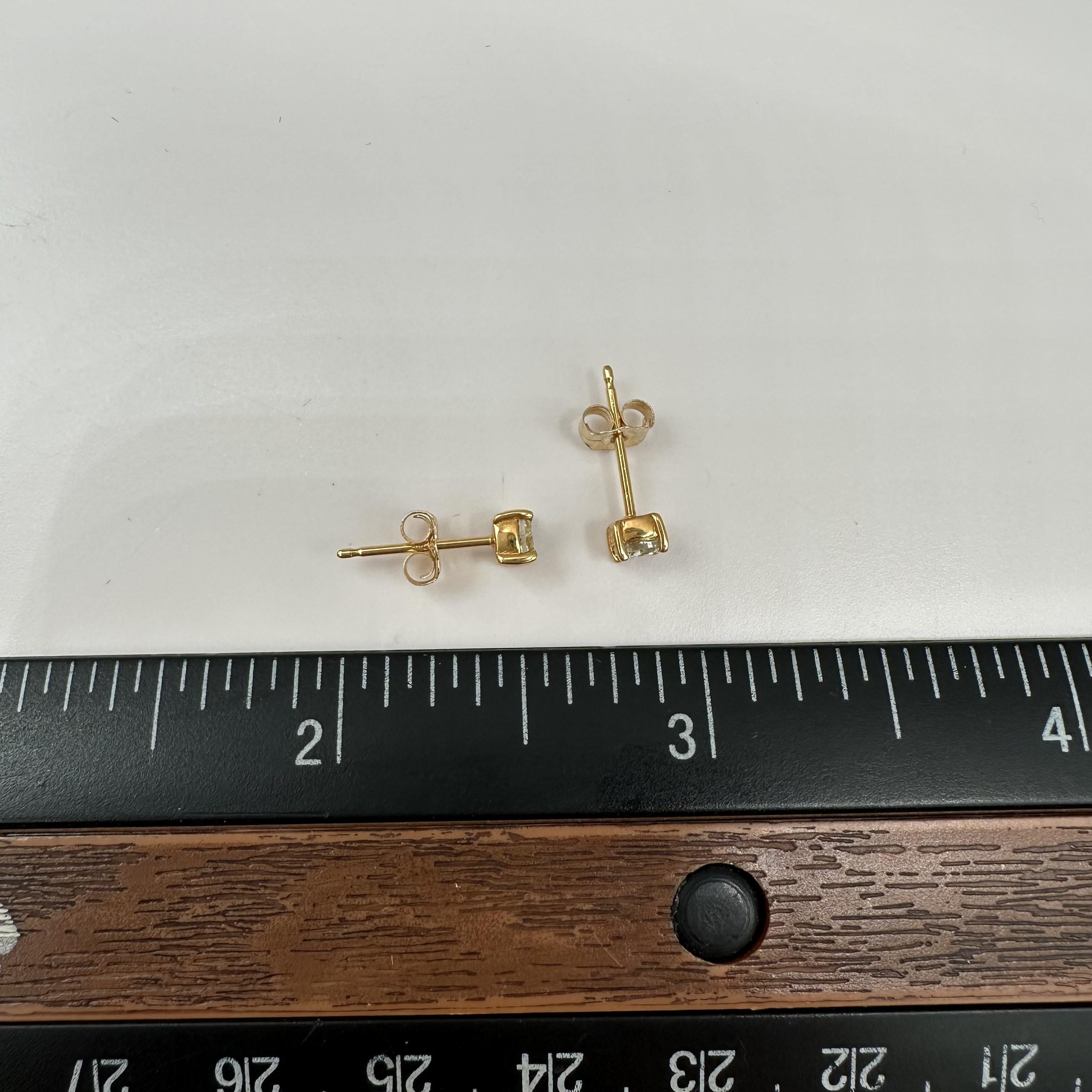 Natural Yellow Diamond Stud Earrings 14kt Yellow Gold 0.49ctw Cushion New