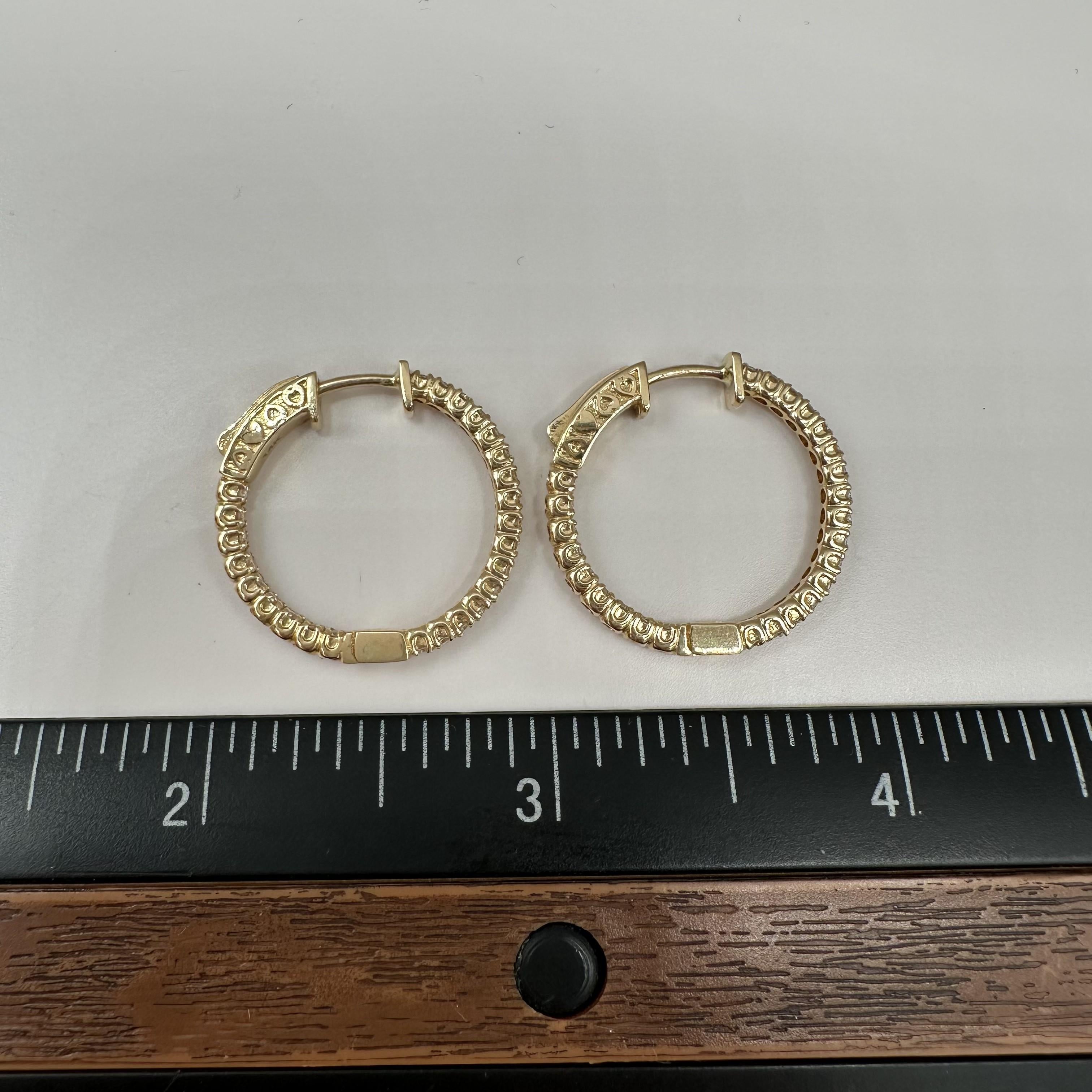 Diamond Hoop Earrings 14kt Yellow Gold 1ctw GH VS SI 0.9in New