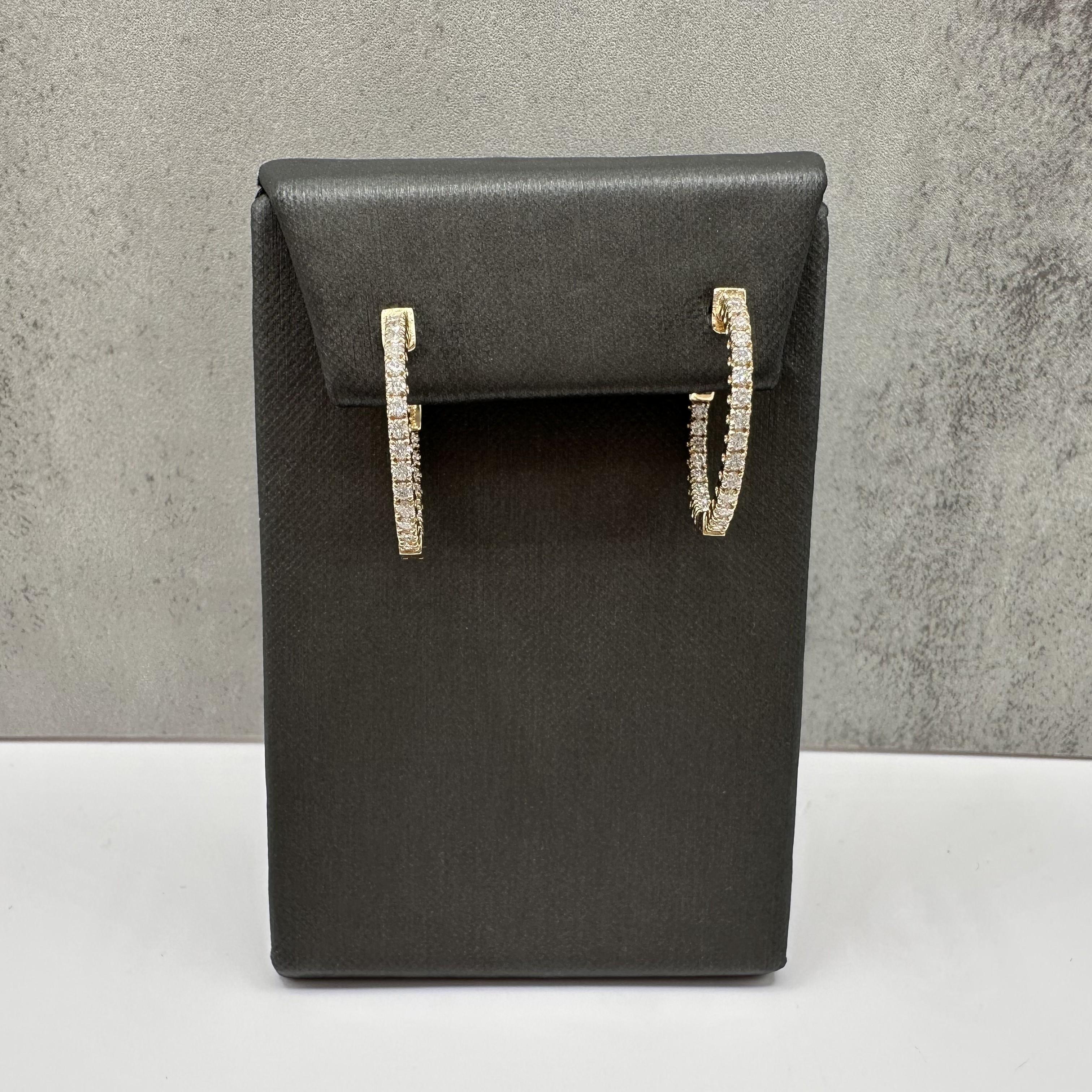 Diamond Hoop Earrings 14kt Yellow Gold 1ctw GH VS SI 0.9in New