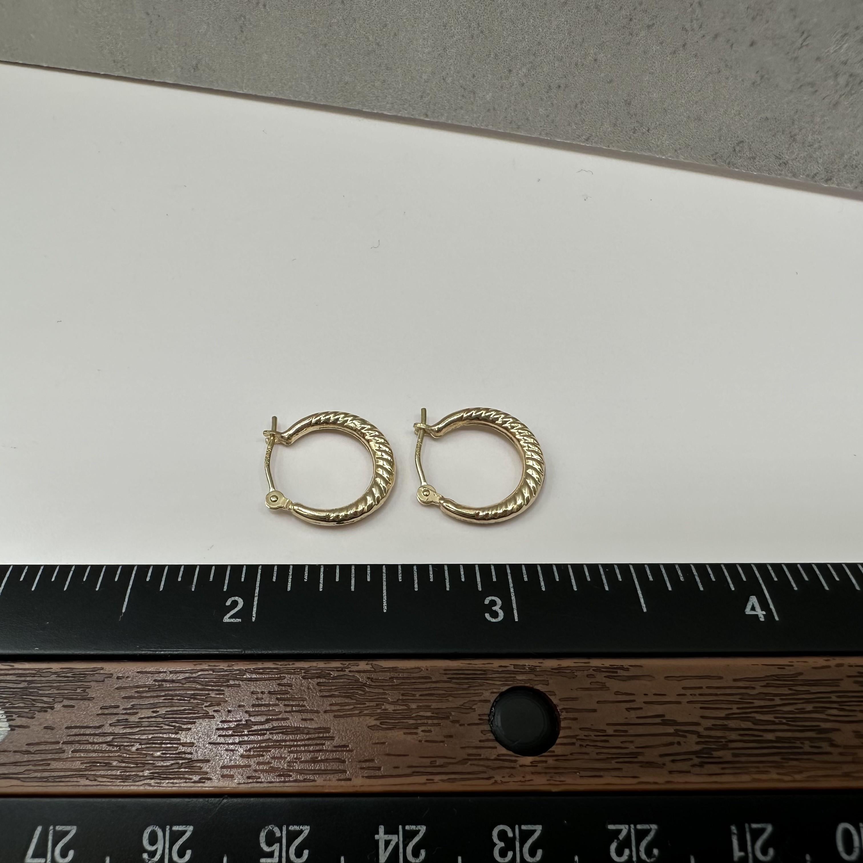 Textured Huggie Earrings 10kt Yellow Gold 14.3mm Hollow Pre Loved