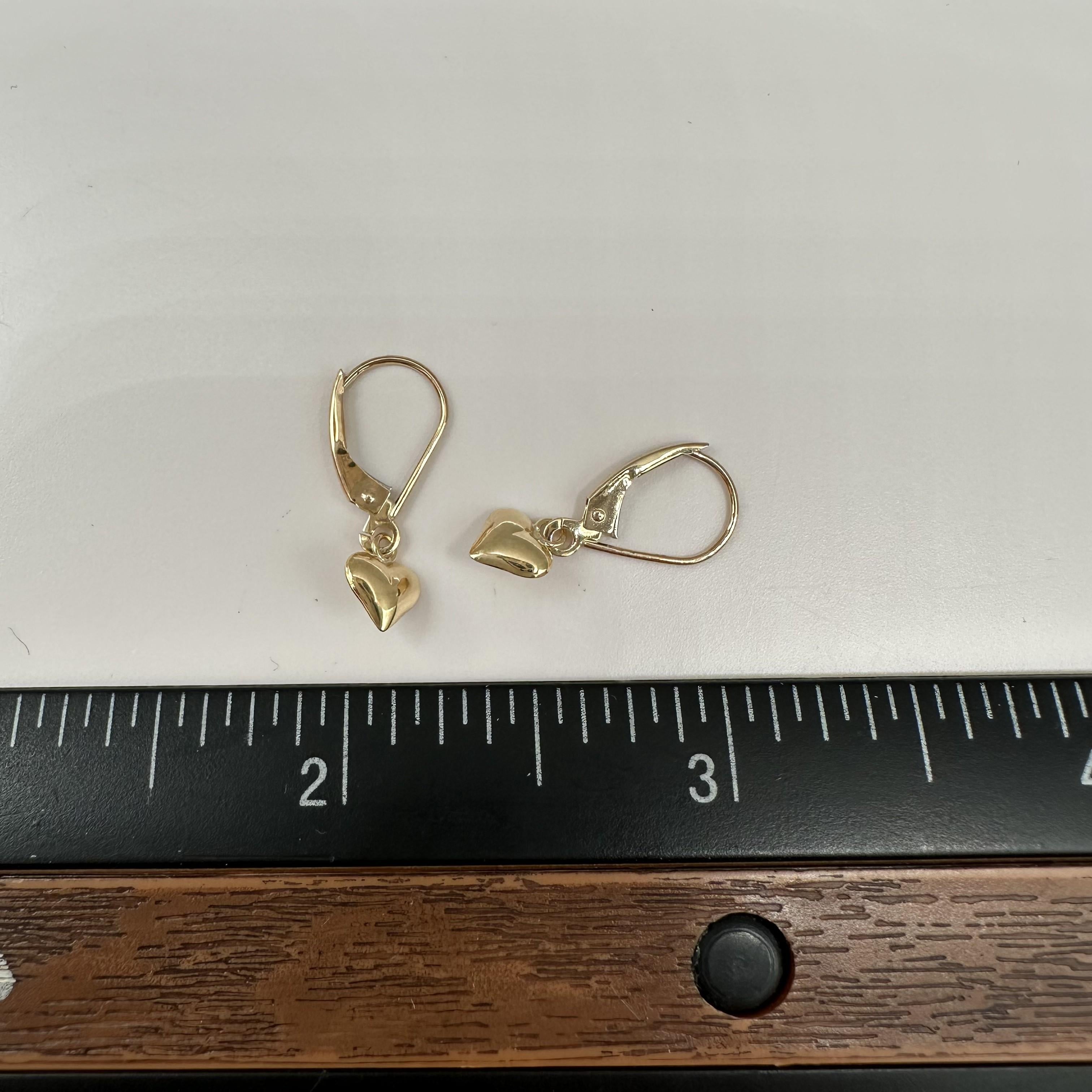 Heart Dangle Earrings 10kt Yellow Gold Lever Backs Hollow Pre Loved