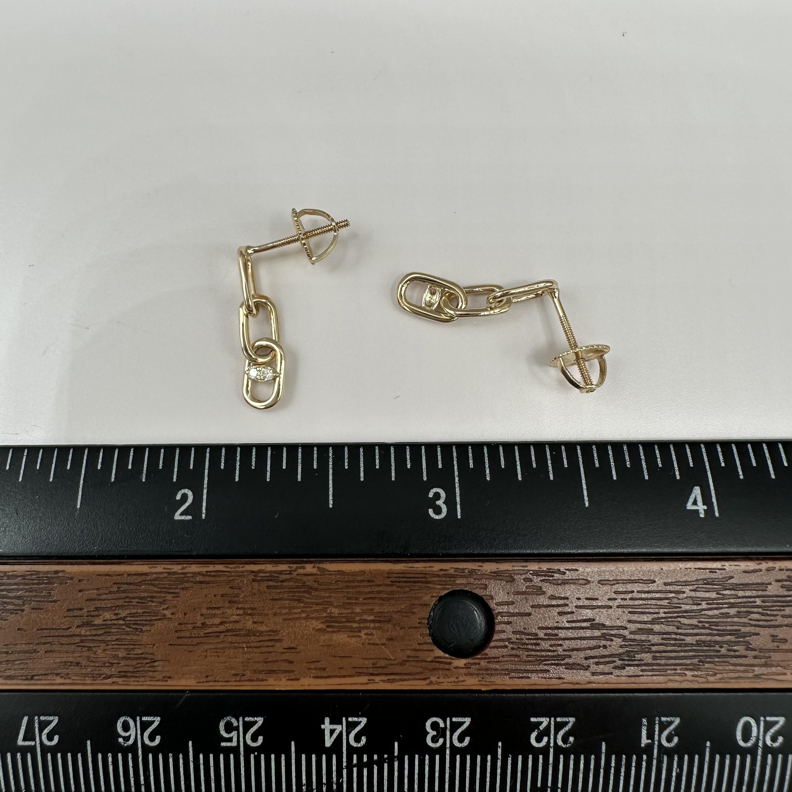 Diamond Link Dangle Earrings 10kt Yellow Gold 0.05ctw GH SI Threaded New