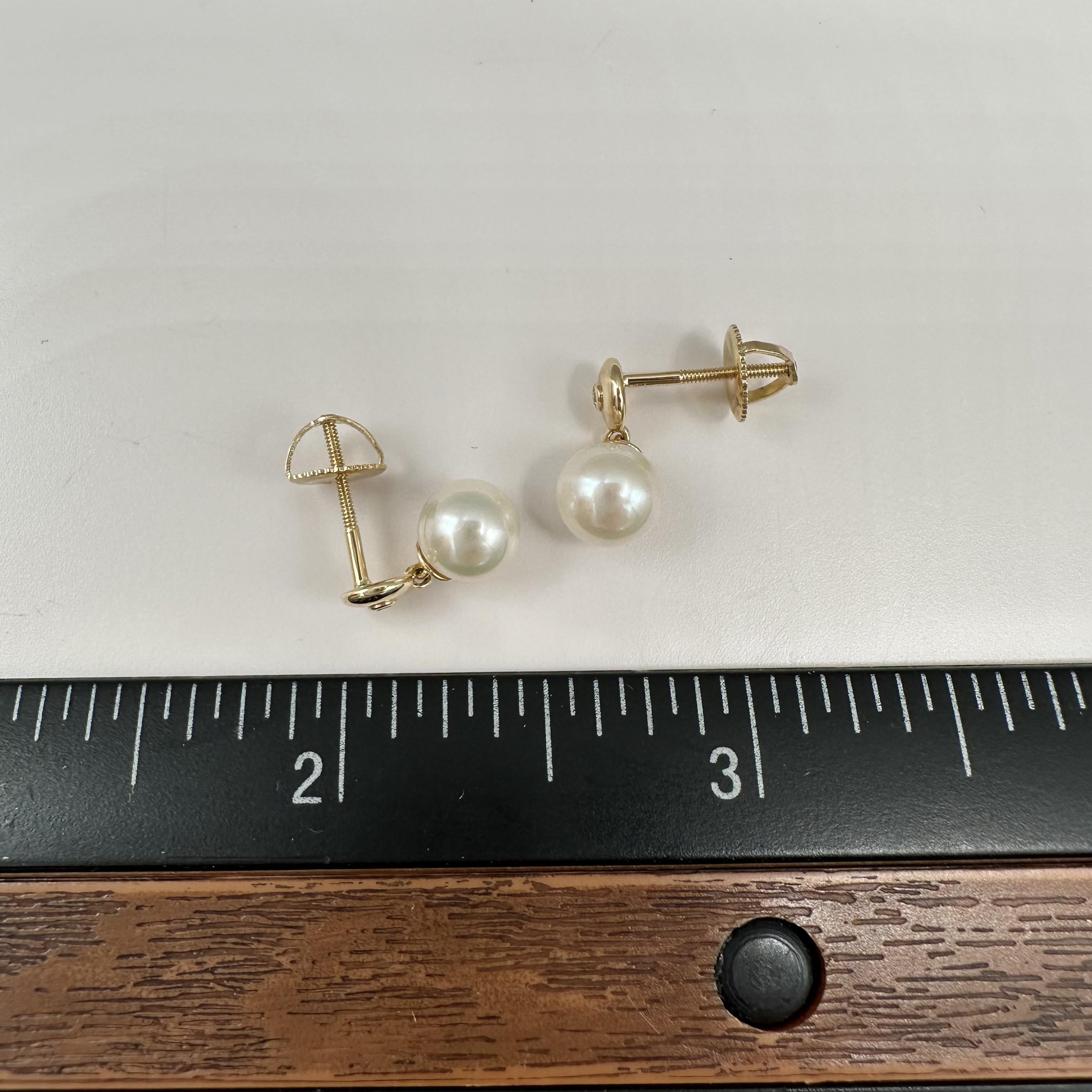 Pearl Diamond Dangle Earrings 10kt Yellow Gold 6.5mm Threaded New