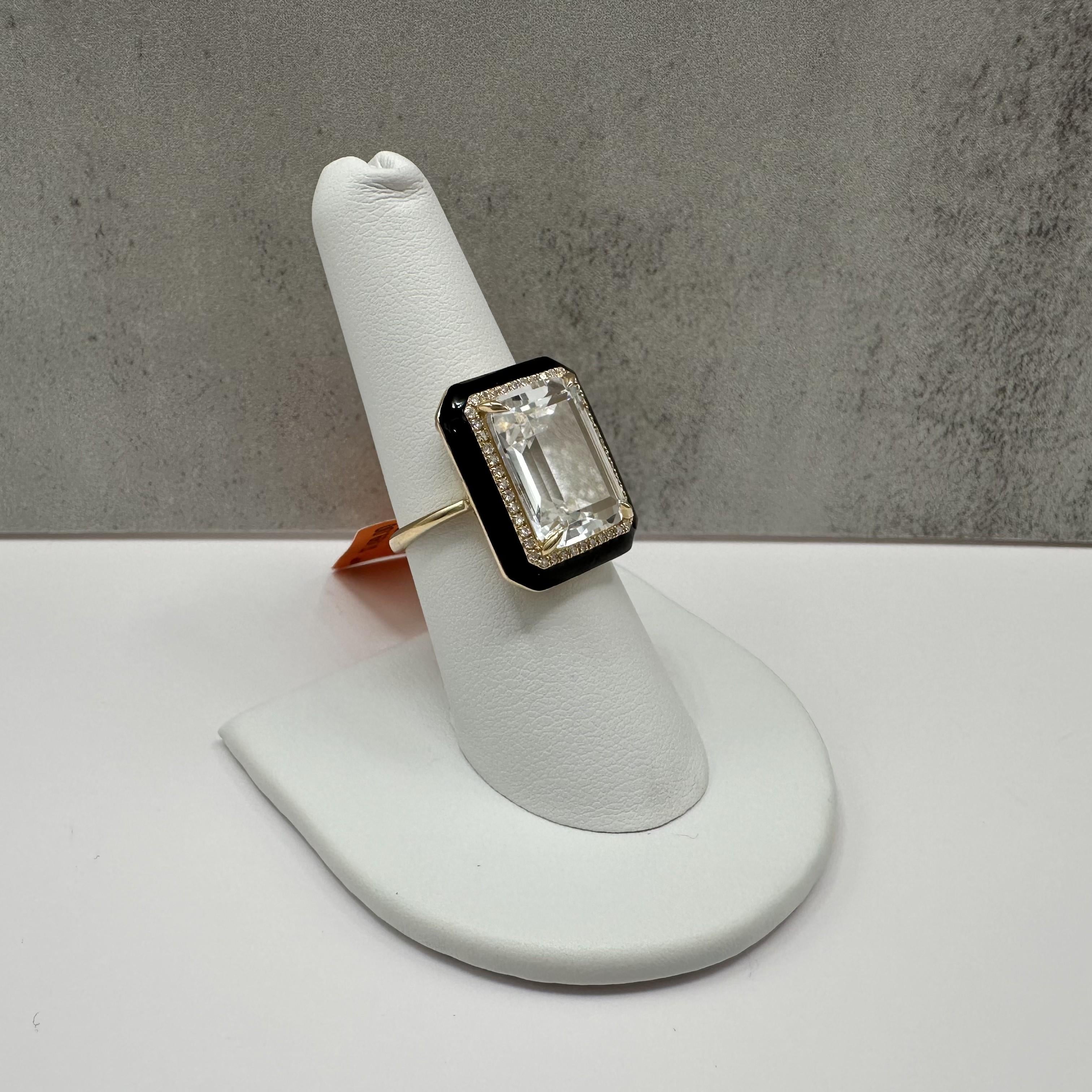 Designer Effy White Topaz Diamond Enamel Ring 14kt Gold 9.80ct NWT