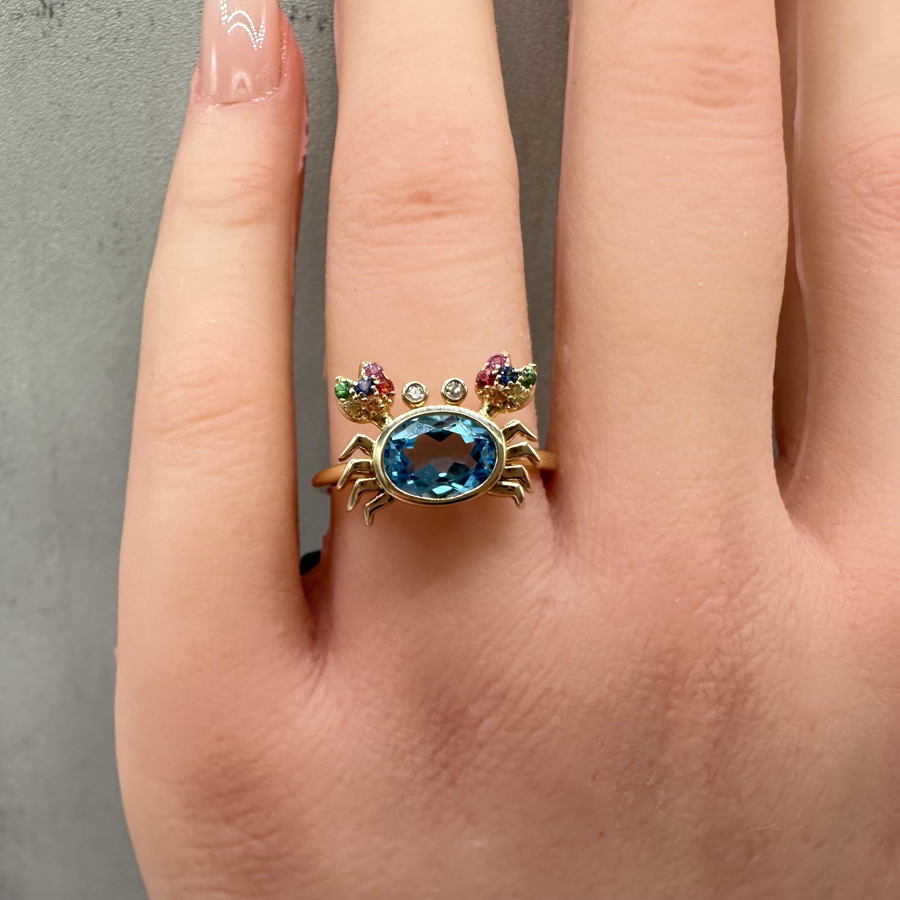 Designer Effy Multicolor Gemstone Crab Ring 14kt Yellow Gold Size 7 NWT
