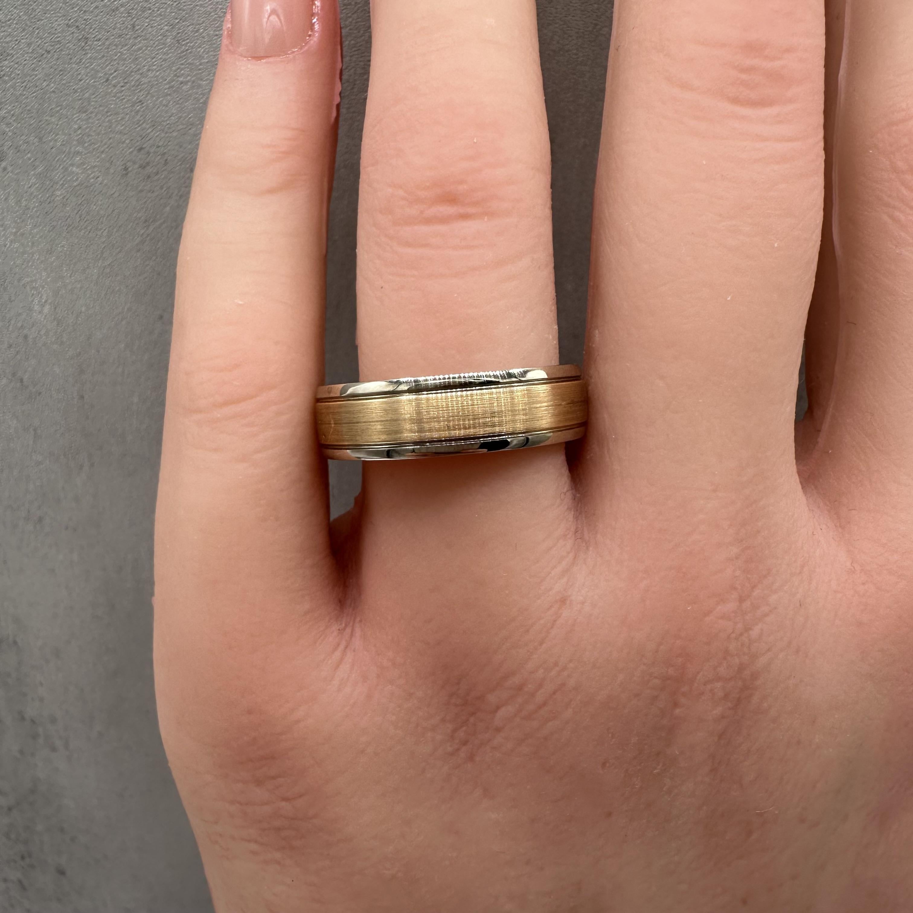 Two Tone Gent Band Ring 14kt Gold Size 10 6mm Estate