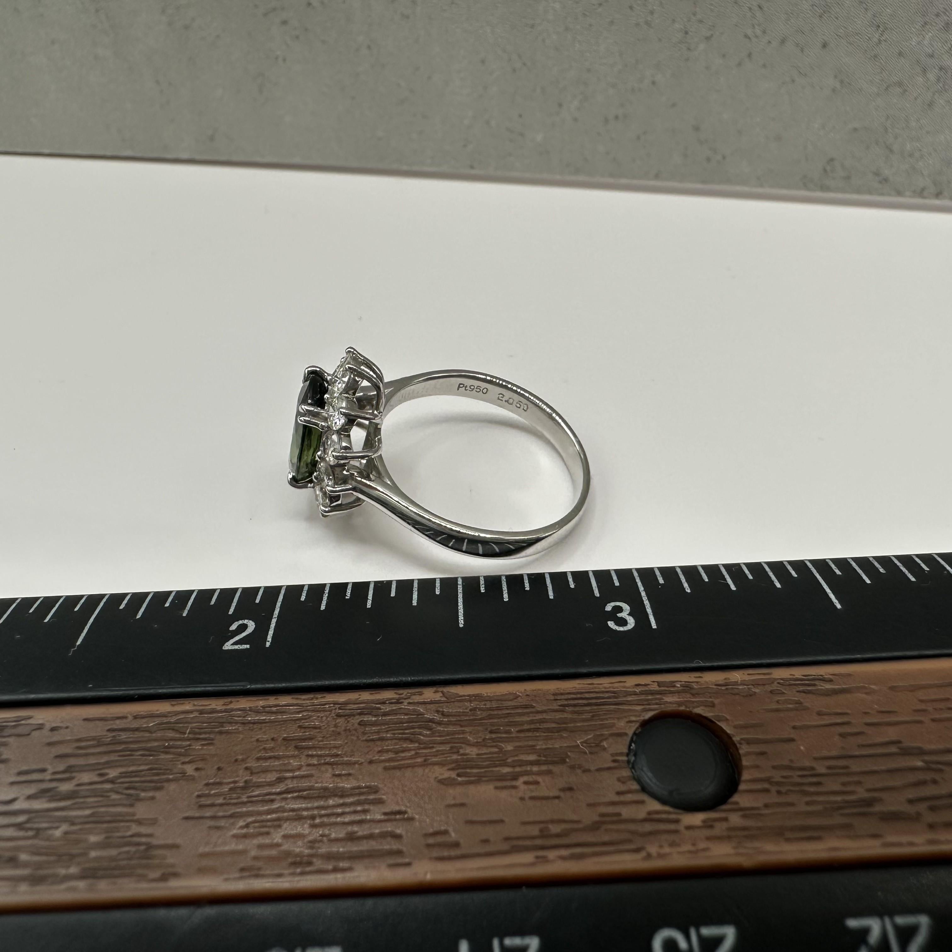 Green Sapphire Diamond Ring Platinum 2.82ctw Oval PT950 Size 6