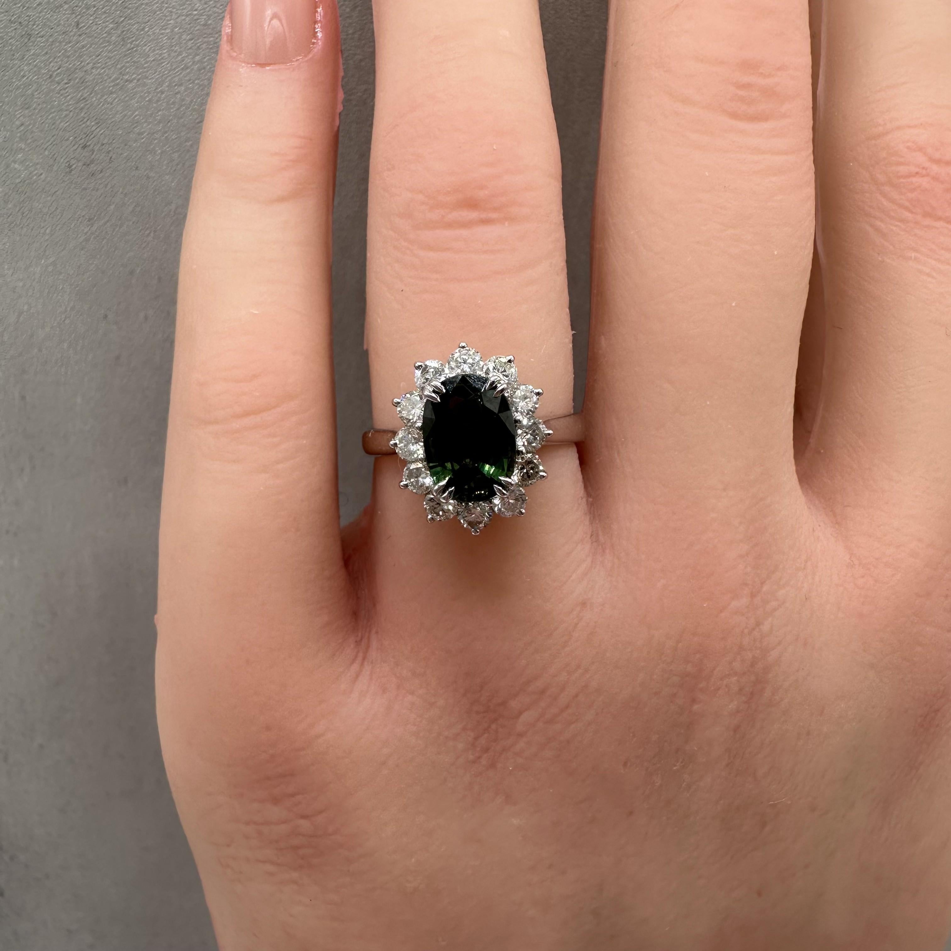 Green Sapphire Diamond Ring Platinum 2.82ctw Oval PT950 Size 6