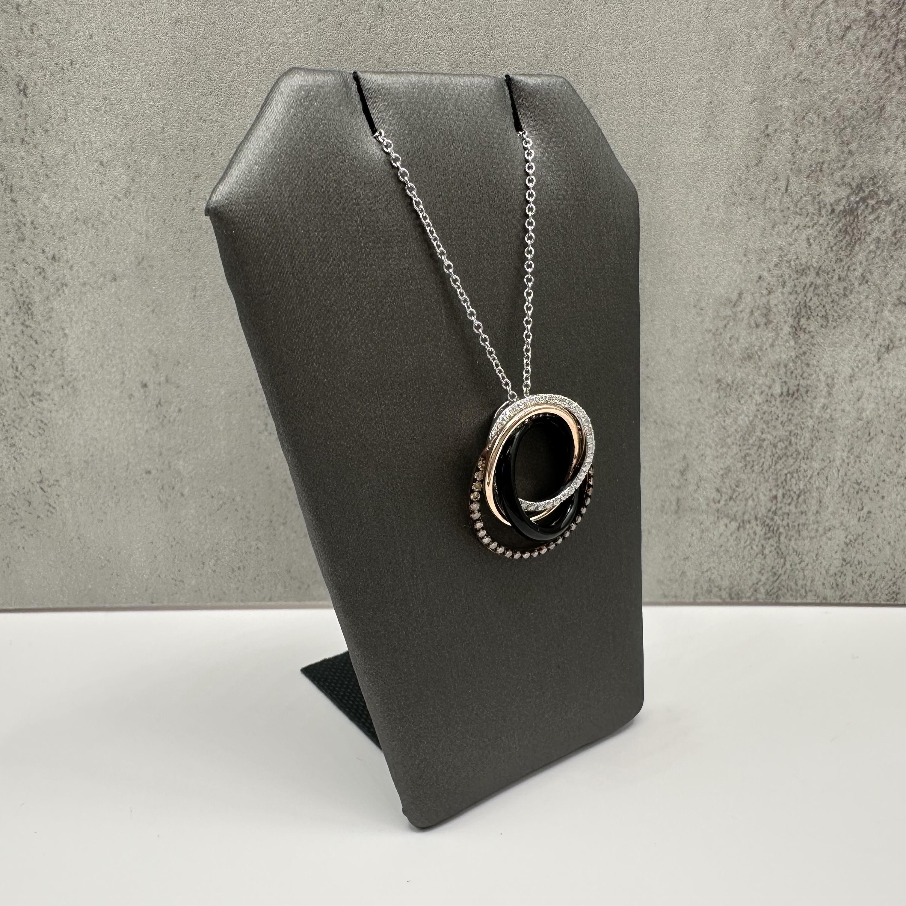 Designer Effy Diamond Onyx Circle Necklace 14kt Two Tone Gold 0.53ctw