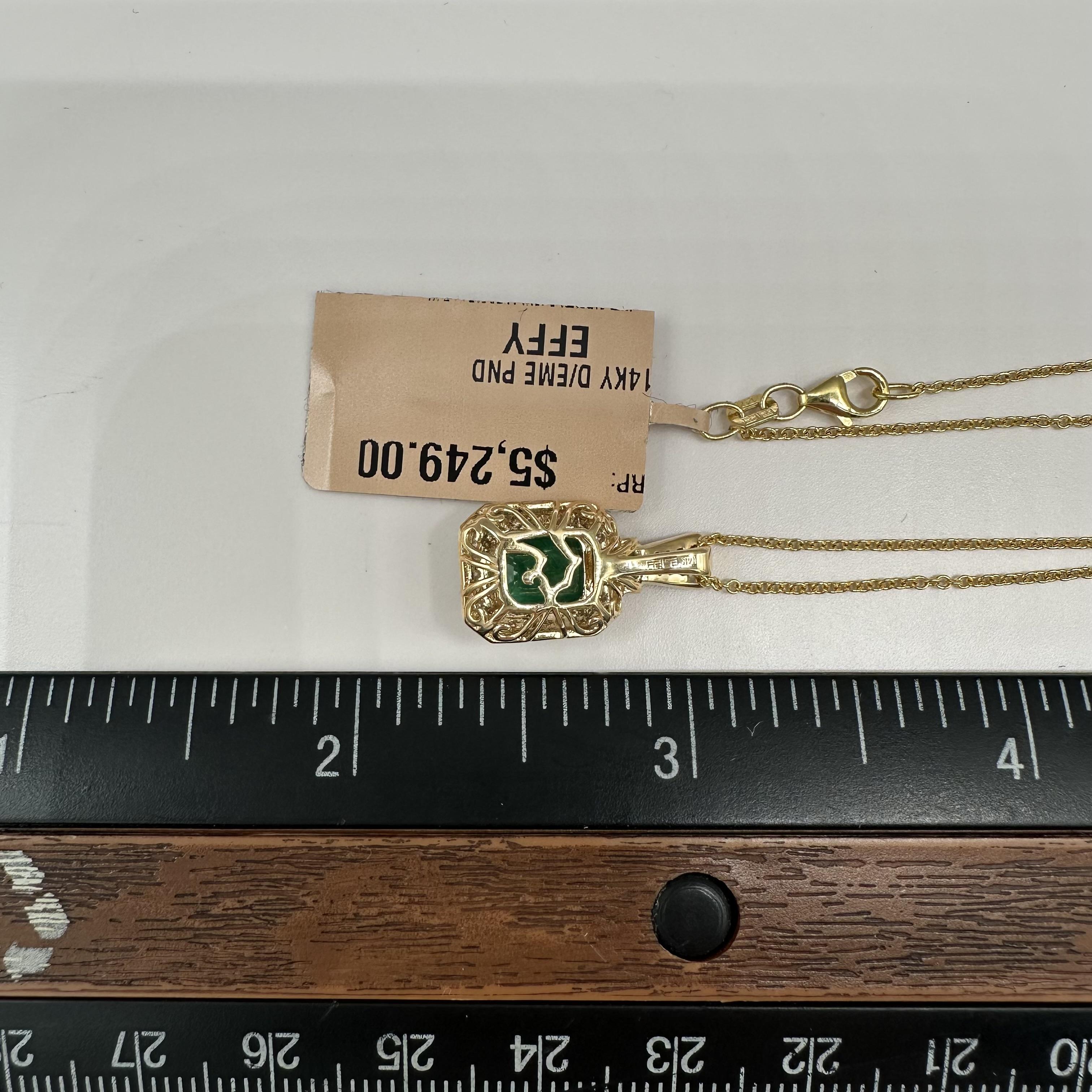 Designer Effy Emerald Diamond Pendant Necklace 14kt Gold 1.42ct NWT