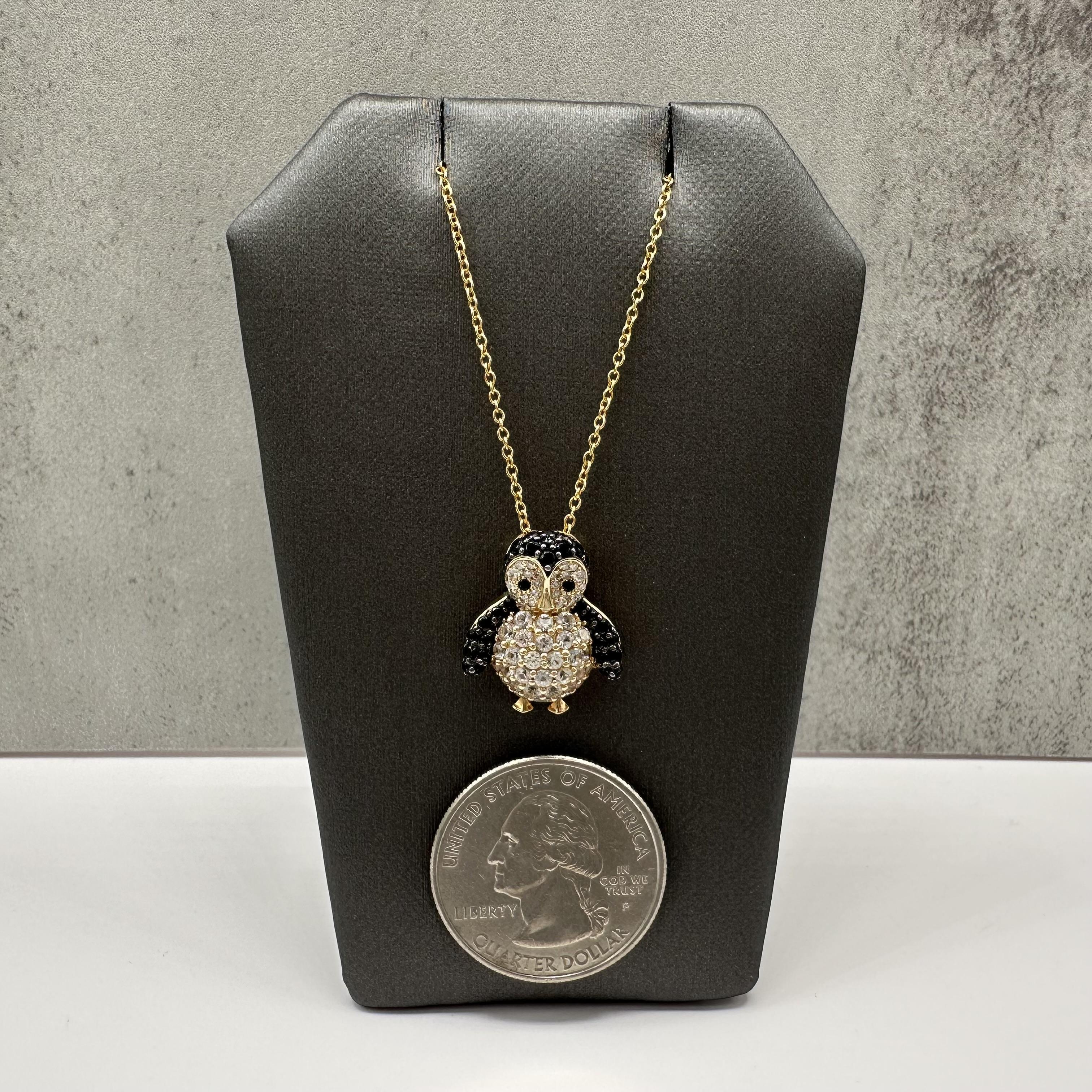 Designer Effy Penguin Pendant Necklace 14kt Gold Sapphire Diamond NWT
