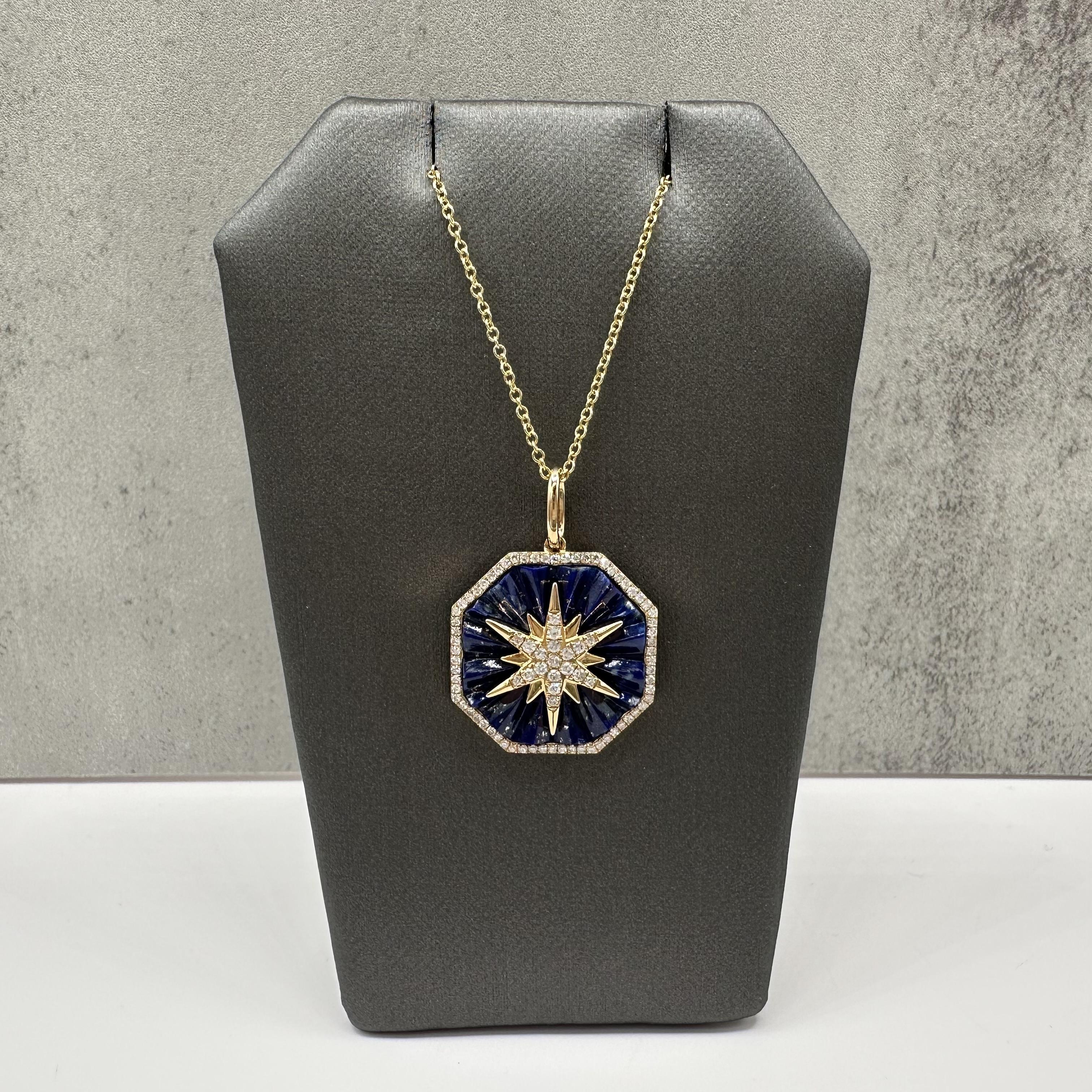 Designer Effy Diamond Star Lapis Pendant Necklace 14kt Gold 0.31ctw NWT