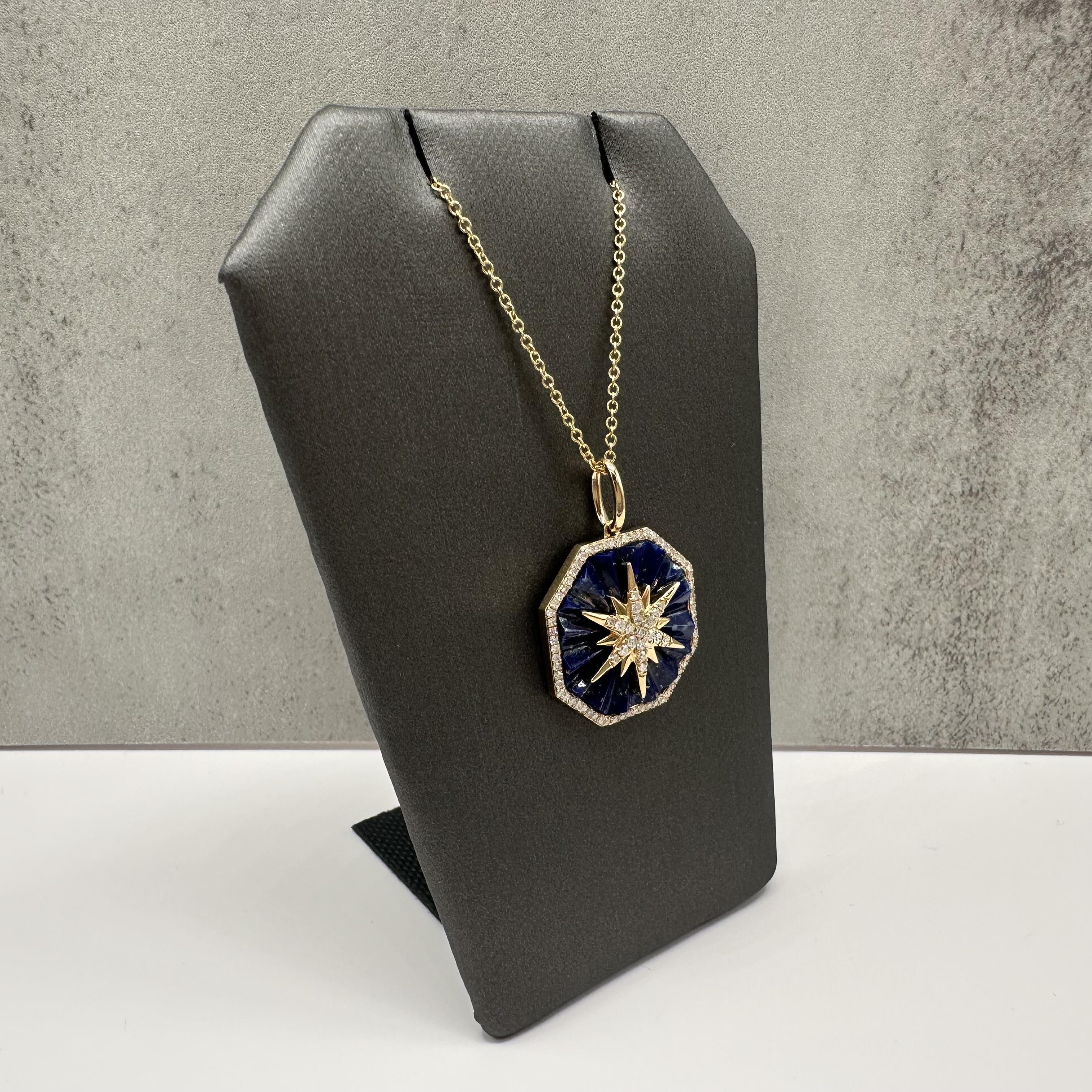 Designer Effy Diamond Star Lapis Pendant Necklace 14kt Gold 0.31ctw NWT