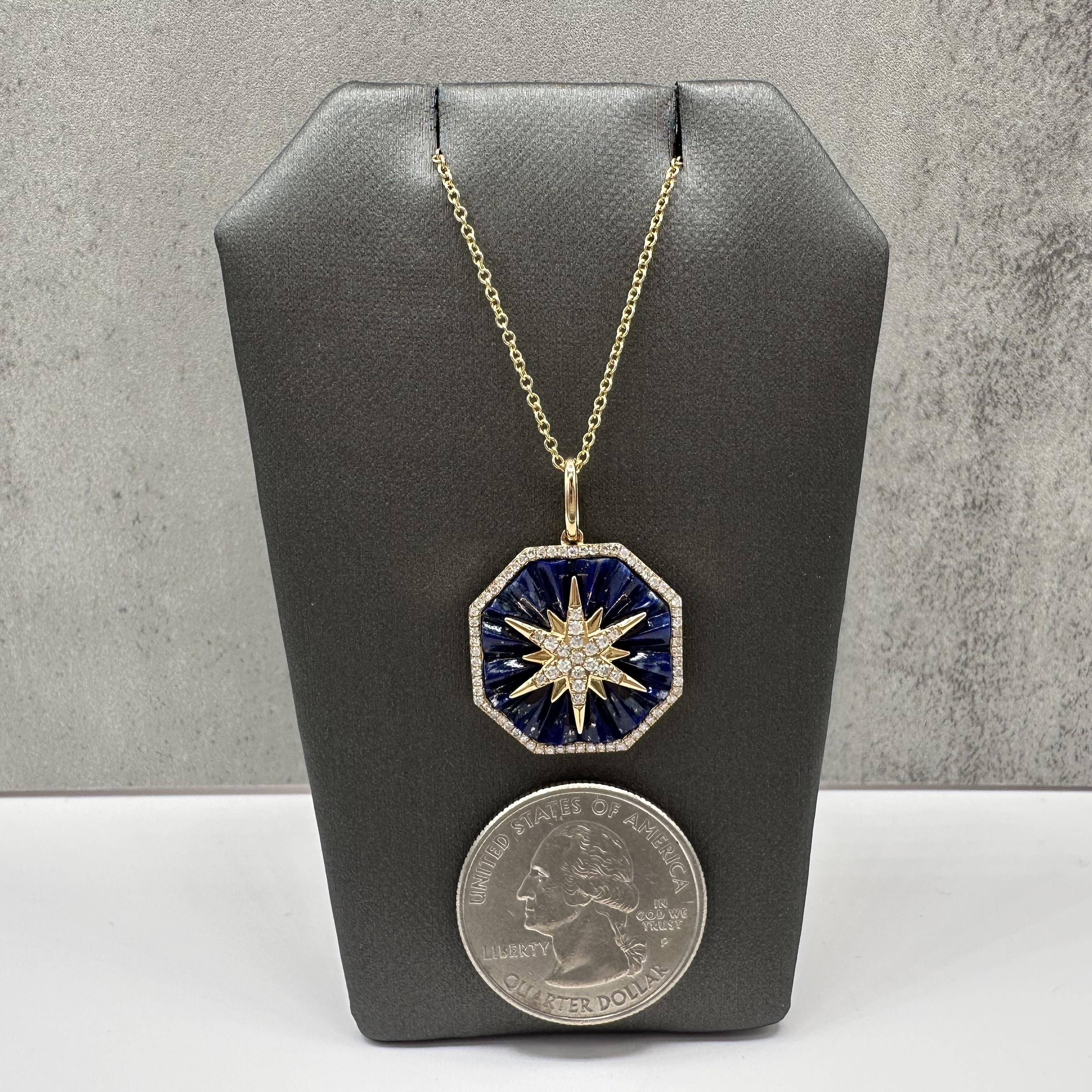 Designer Effy Diamond Star Lapis Pendant Necklace 14kt Gold 0.31ctw NWT
