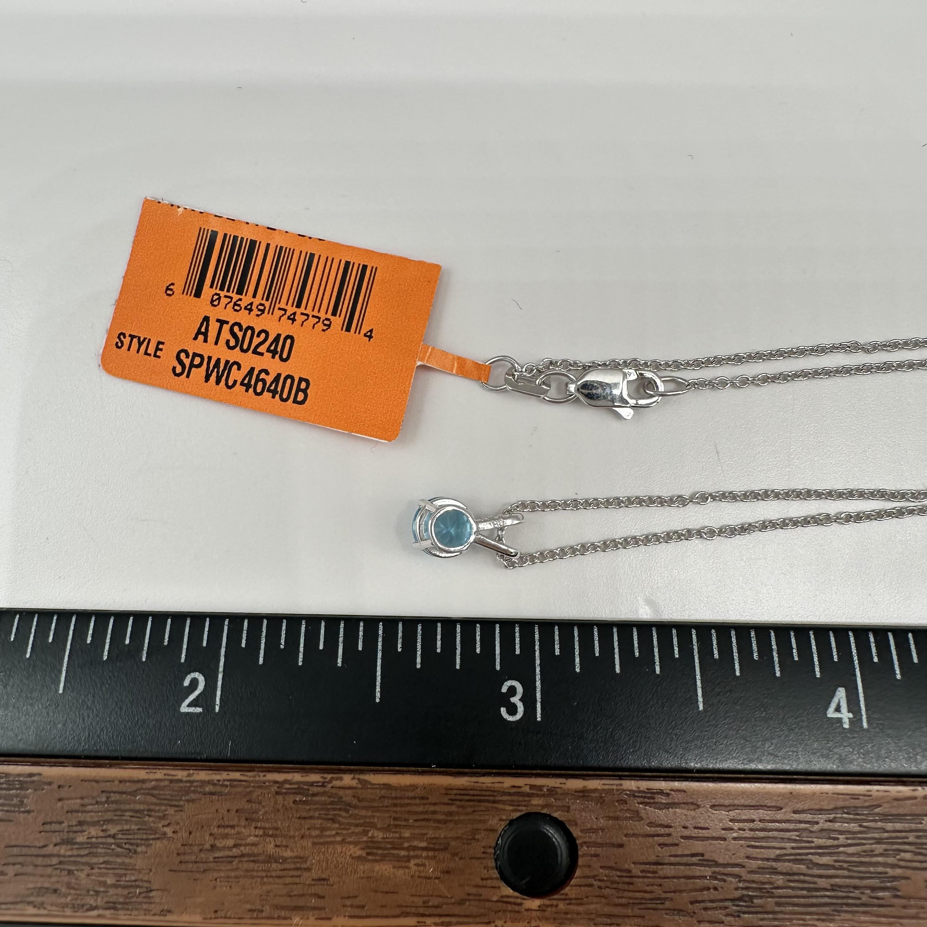 Designer Effy Blue Topaz Pendant Necklace 14kt White Gold 0.62ct NWT