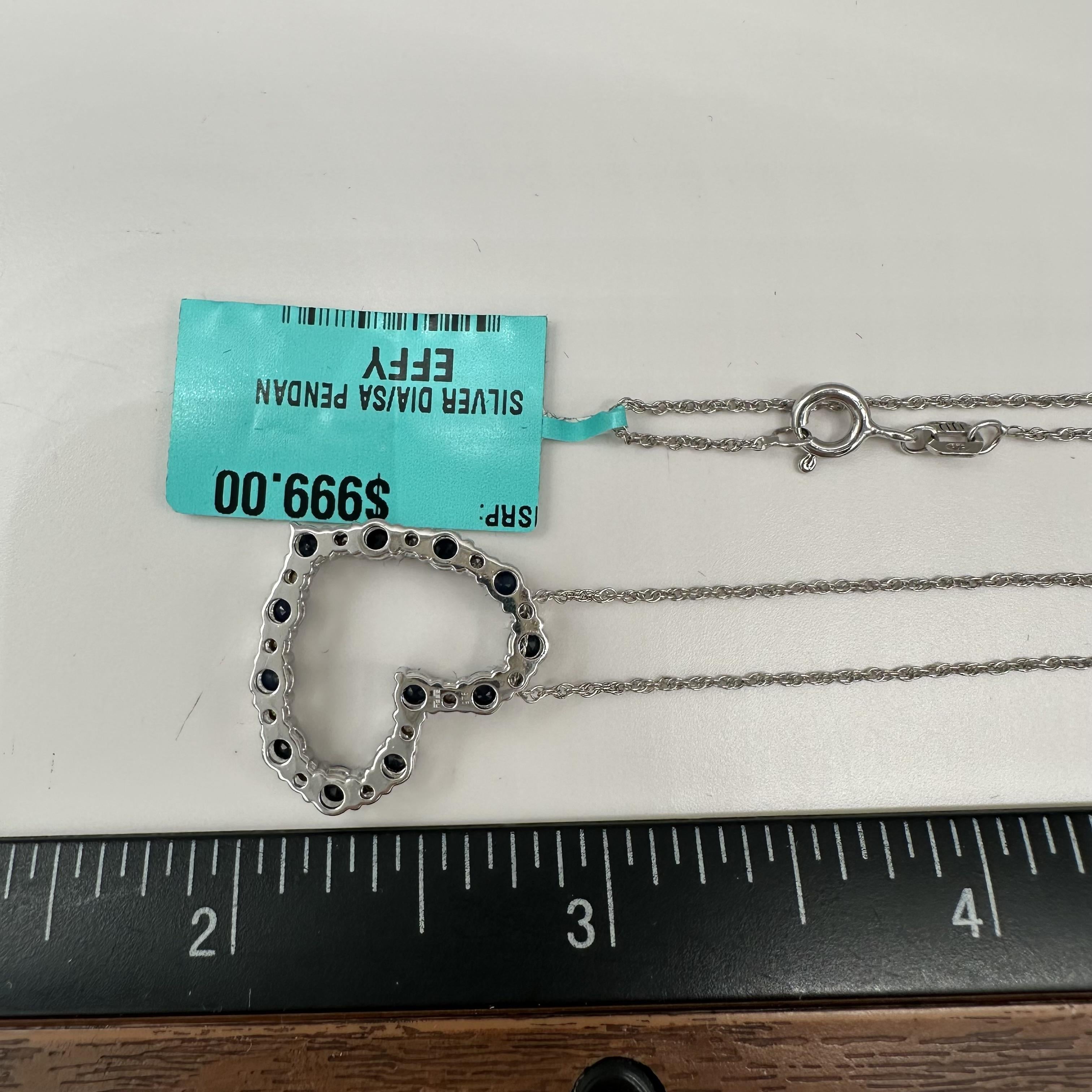 Designer Effy Sapphire Diamond Heart Necklace Sterling Silver 1.37ctw NWT
