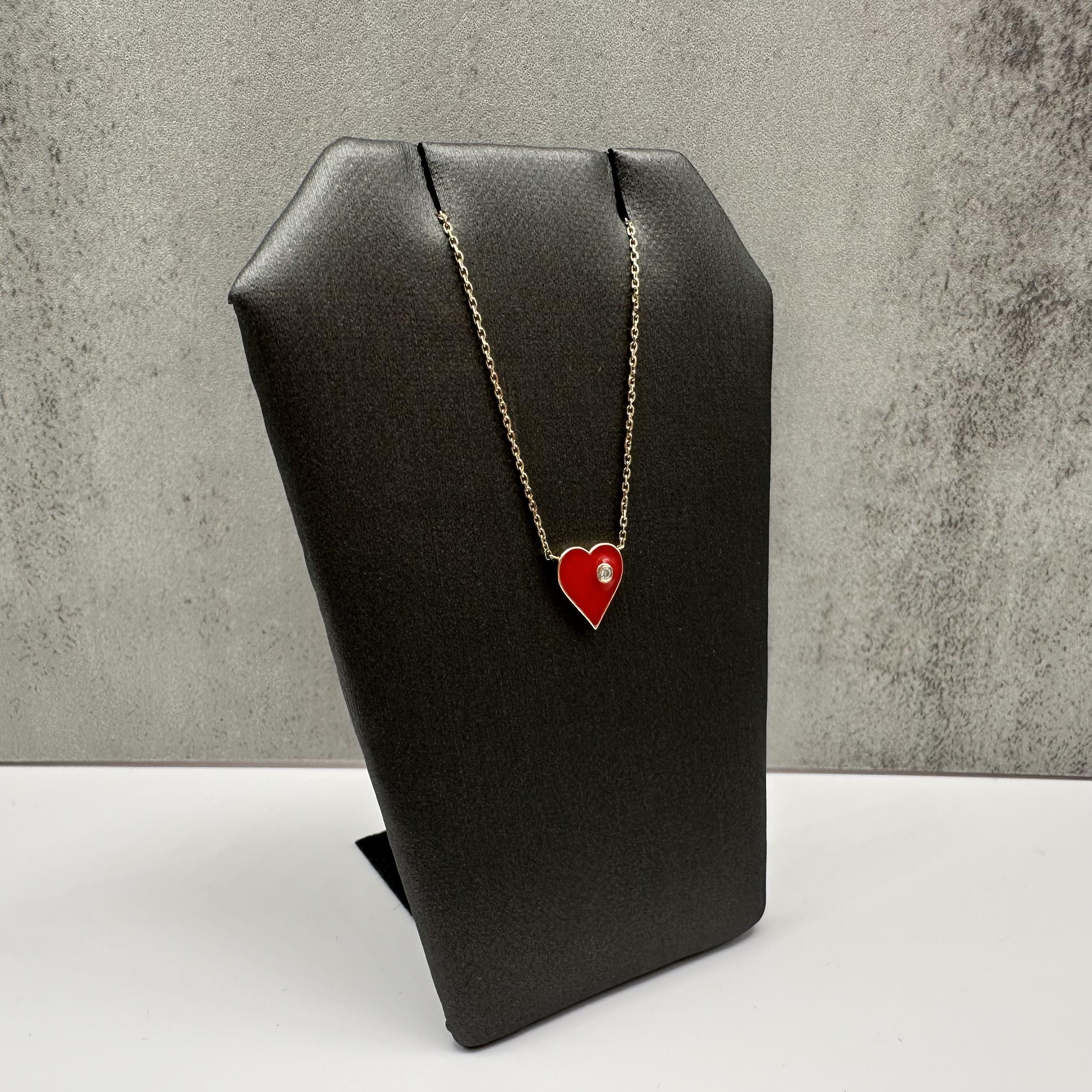 Designer Effy Diamond Enamel Heart Necklace 14kt Yellow Gold NWT