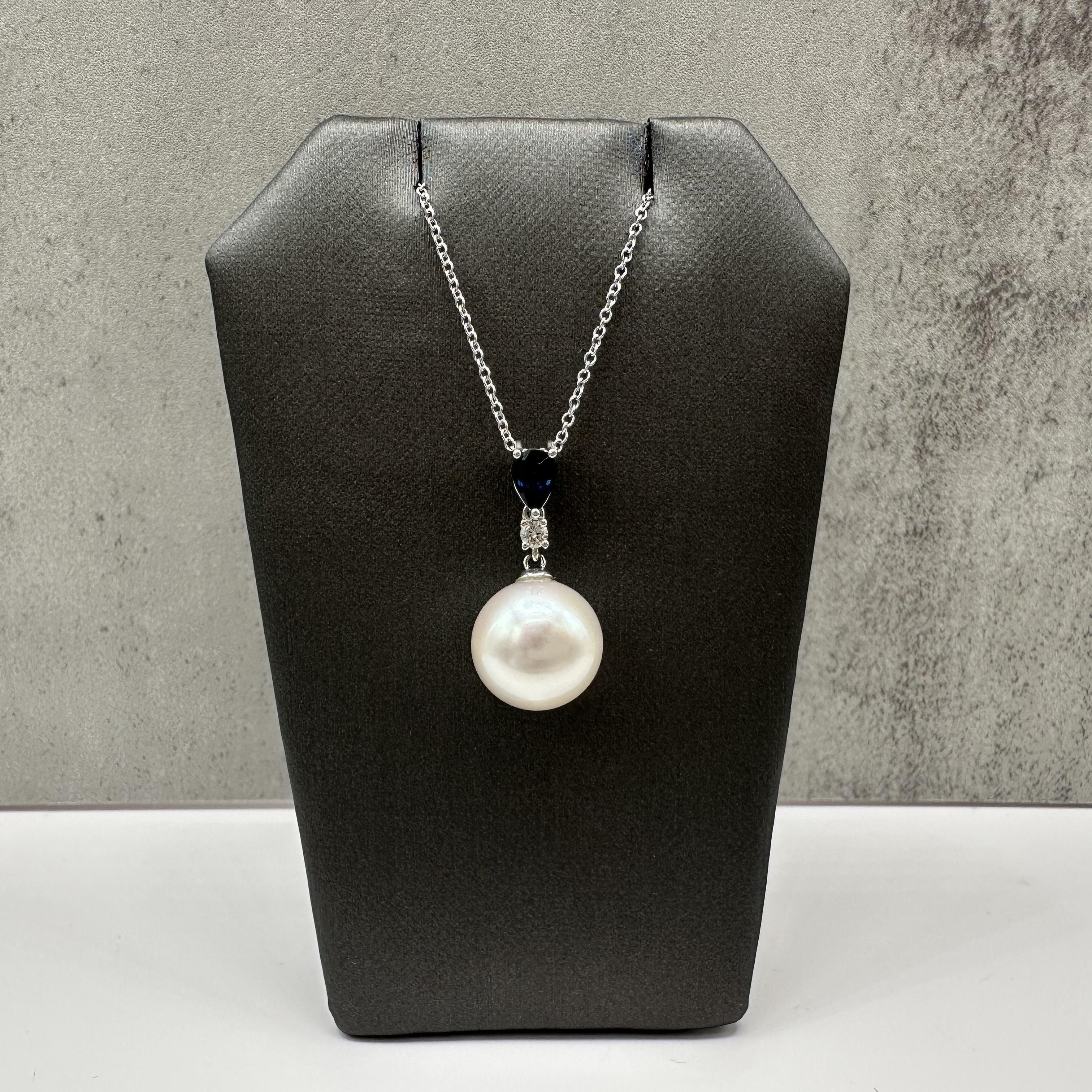 Designer Effy Pearl Sapphire Diamond Necklace 14kt White Gold NWT